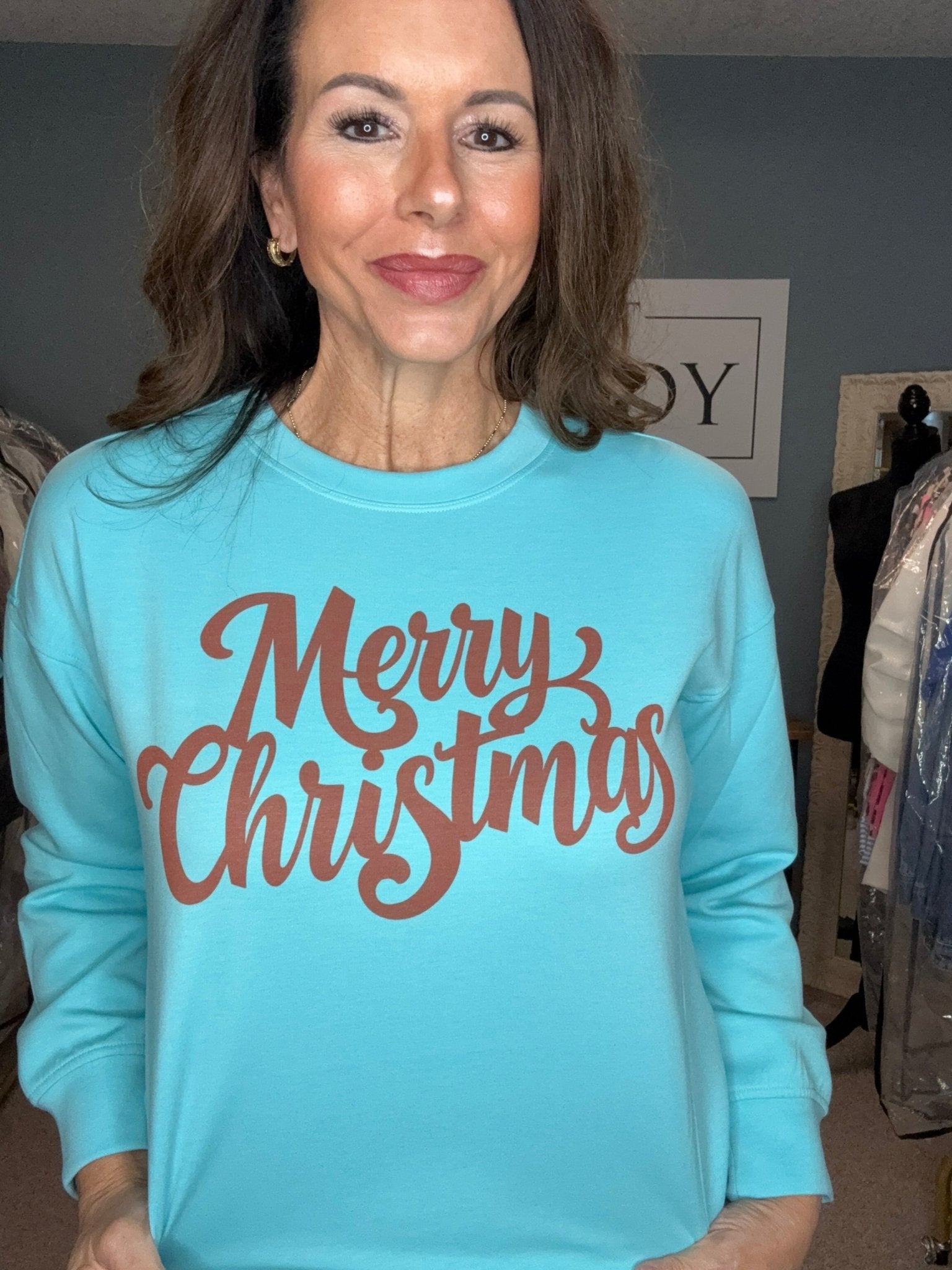Tiffany Blue Merry Christmas Zenana Sweatshirt - Shop Main Street Collective