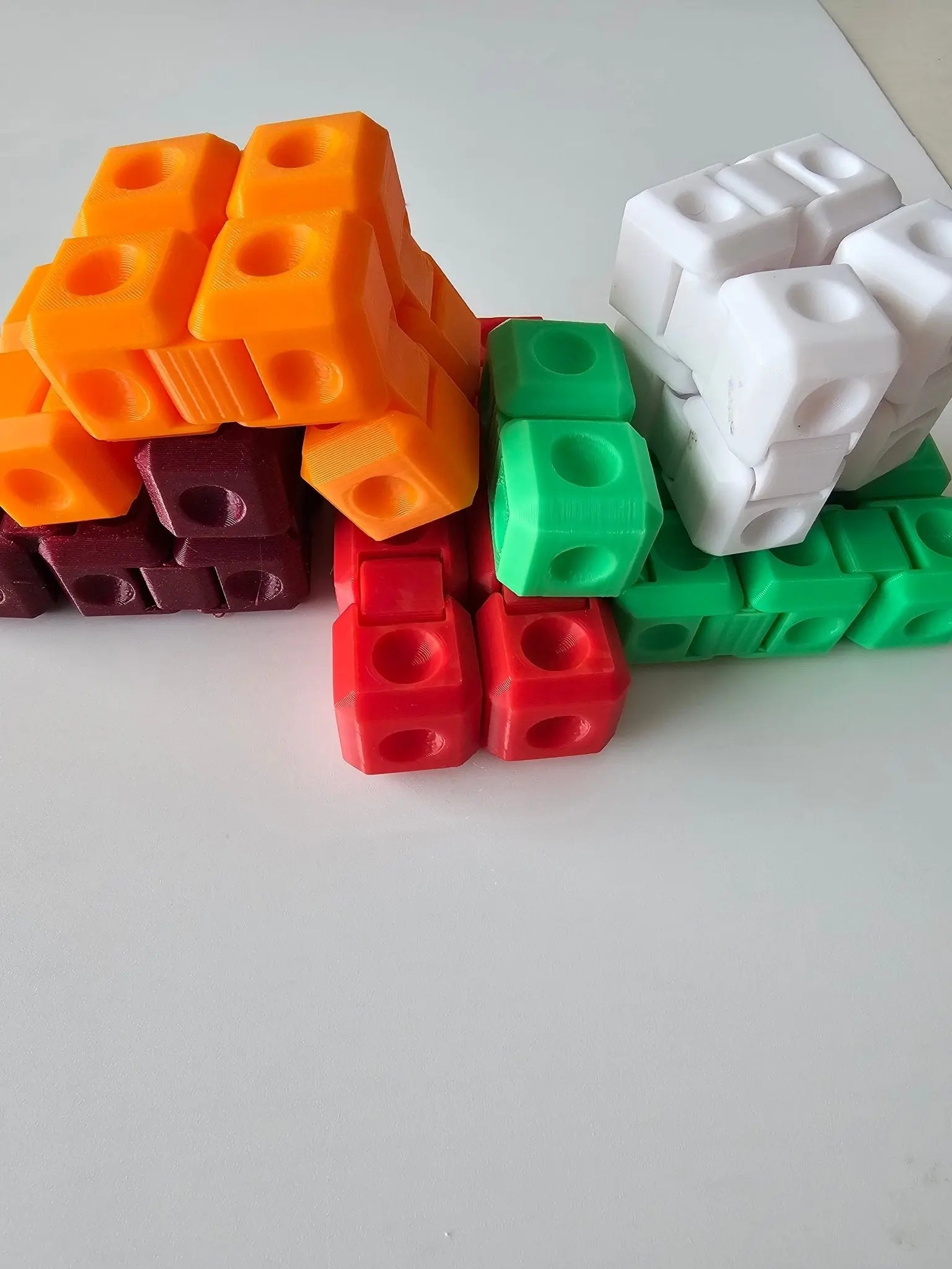 Colorful Modular Fidget Cubes: Red, Orange, Purple, Green, White - Stress Relief & Focus Toy