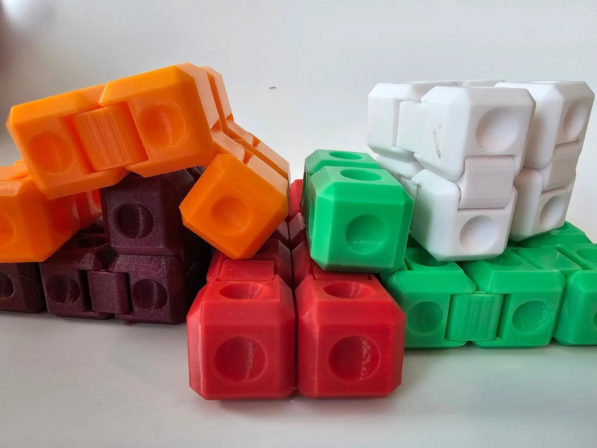 Infinity Fidget Cube Set of 4: Orange, Purple, Red, Green, White. Stress Relief Toy by Main Street Collective.