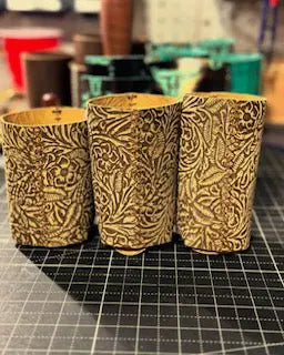 3 Leather Koozies - Can, Slim Can, Bottle - Floral Pattern - Handmade - Main Street Collective