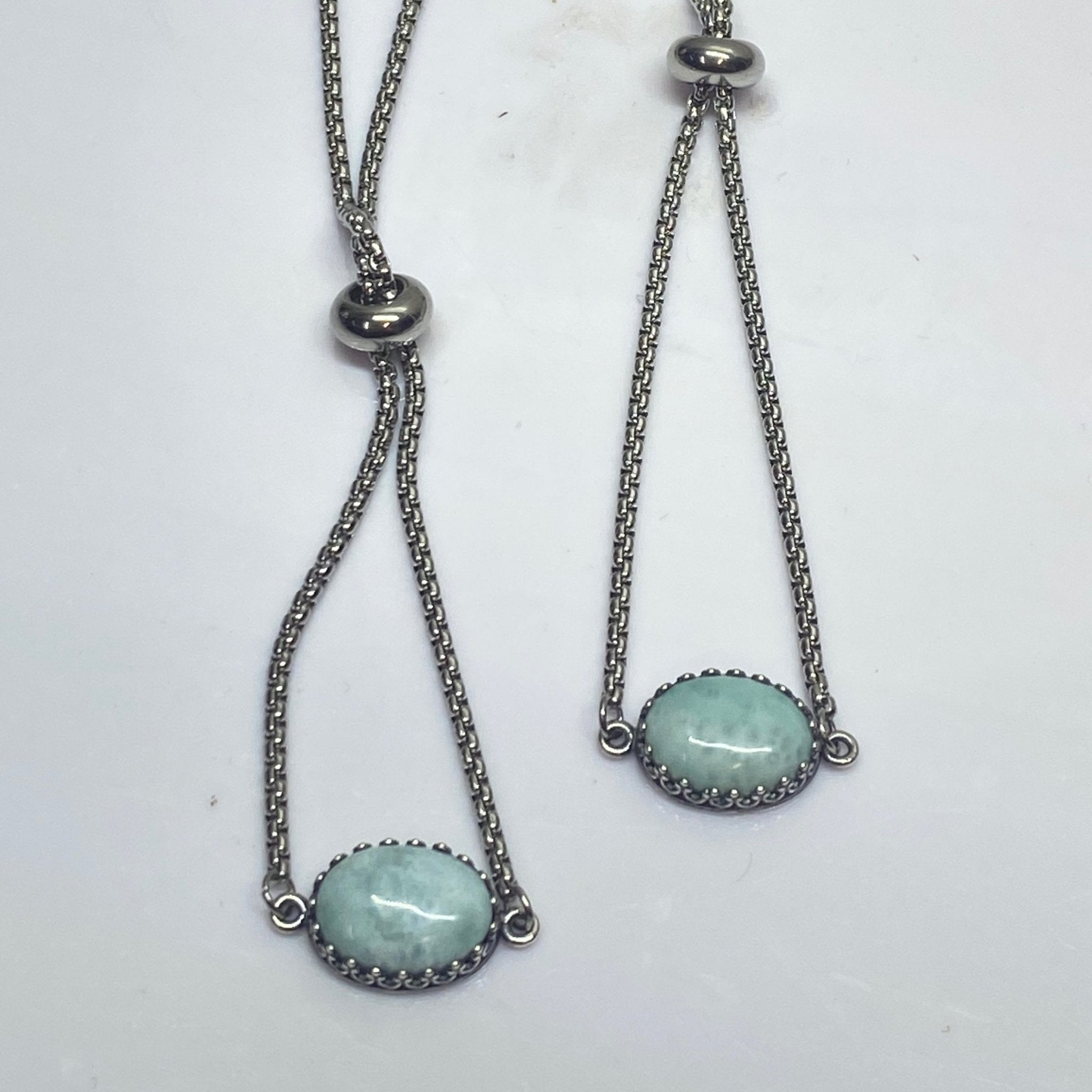 Handmade adjustable Larimar bracelet with soft blue natural gemstone beads from Hands of Earth Energy
