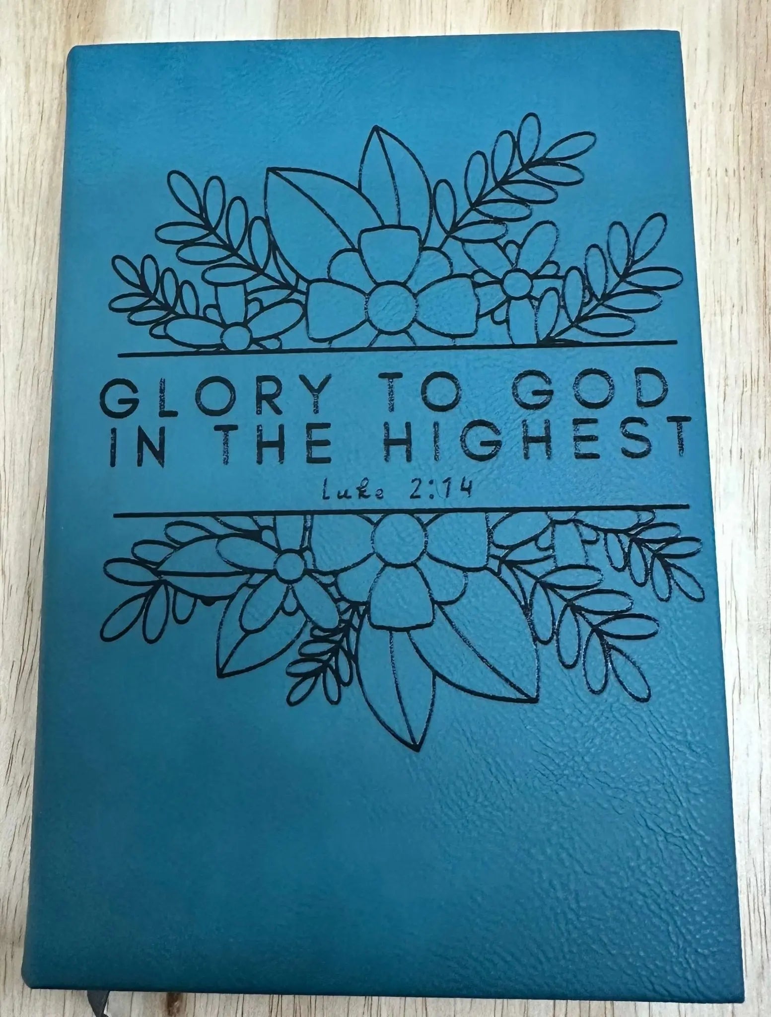 Blue Leather Journal: Glory to God, Handmade Mississippi Gift by Faithful Woodworks. Faith, Prayer, Writer Gift.