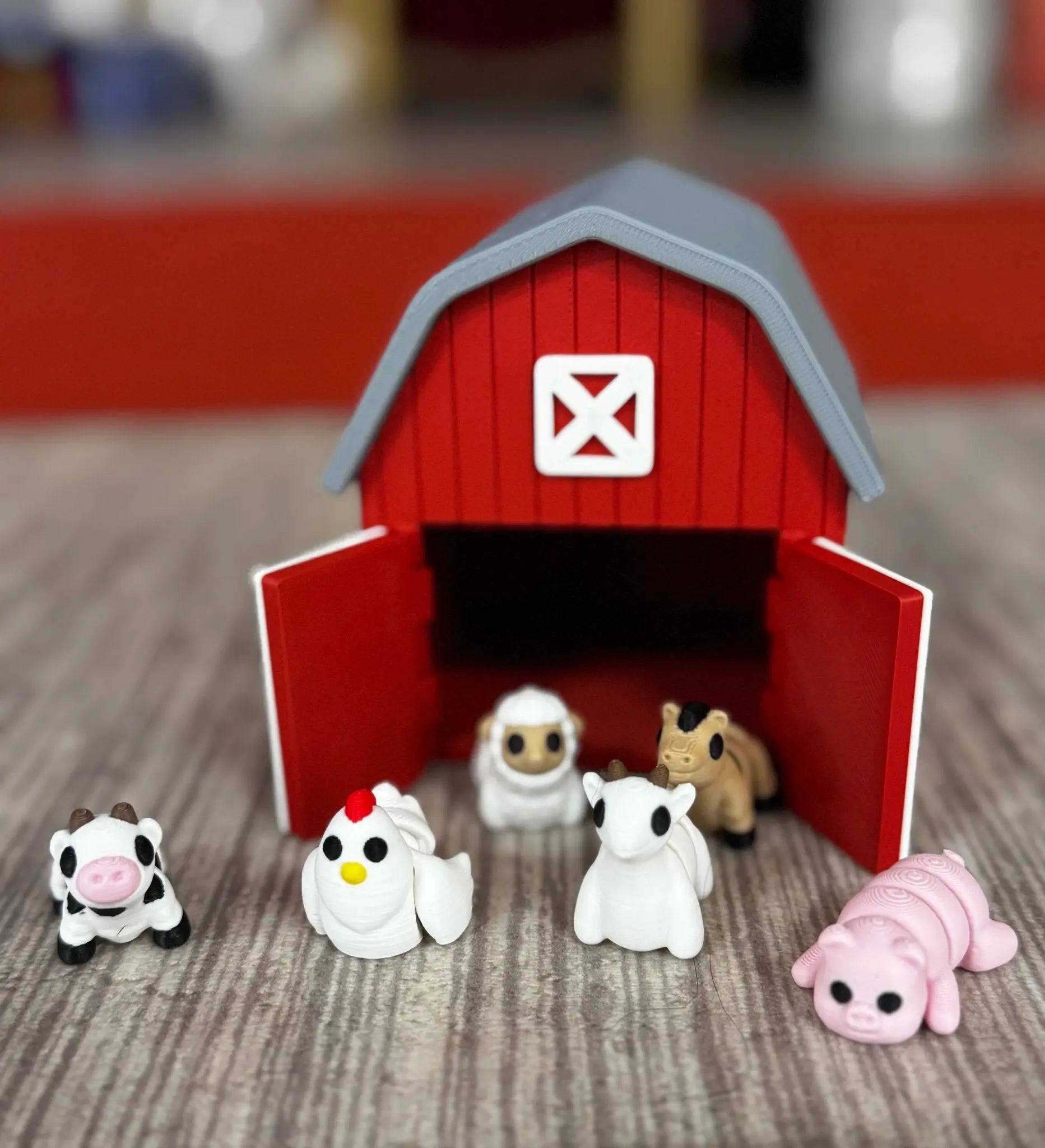 Miniature Barn Toy with 3D Printed Farm Animals: Cow, Chicken, Sheep, Goat, Horse, Pig - Cute Playhouse