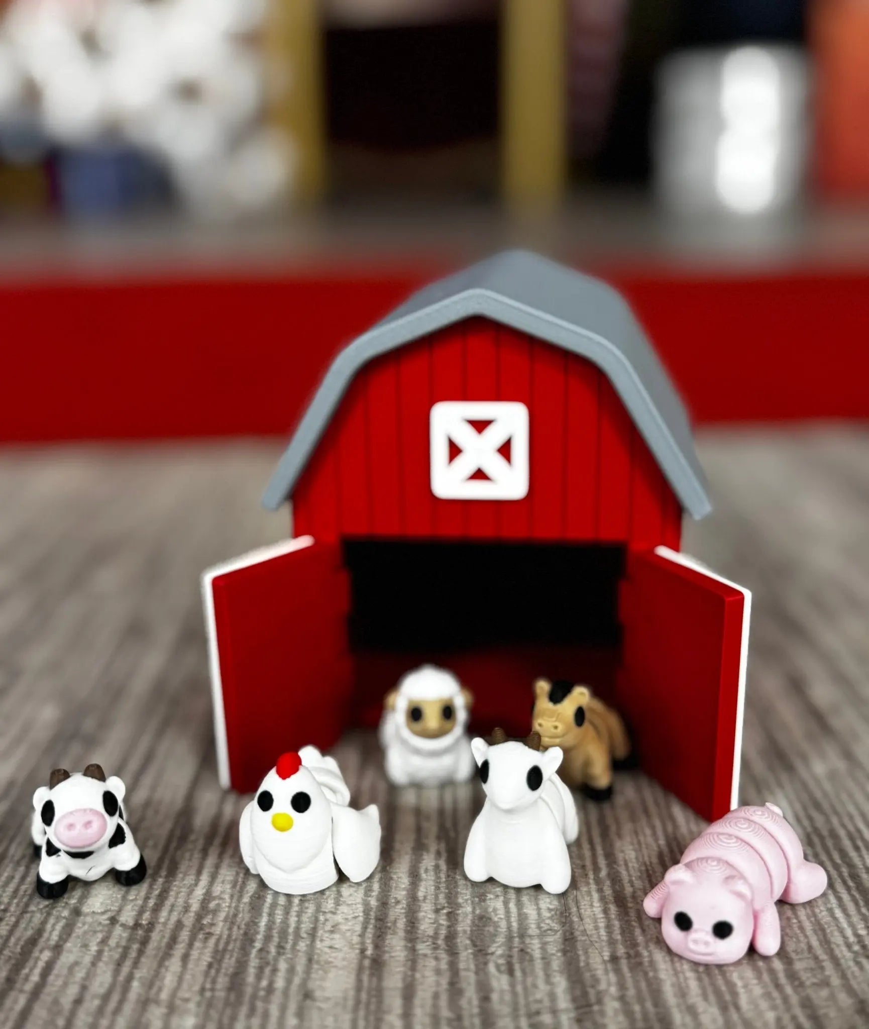 Toy Barn with Farm Animals - Miniature Playhouse, Open Doors, Red Barn - Main Street Collective