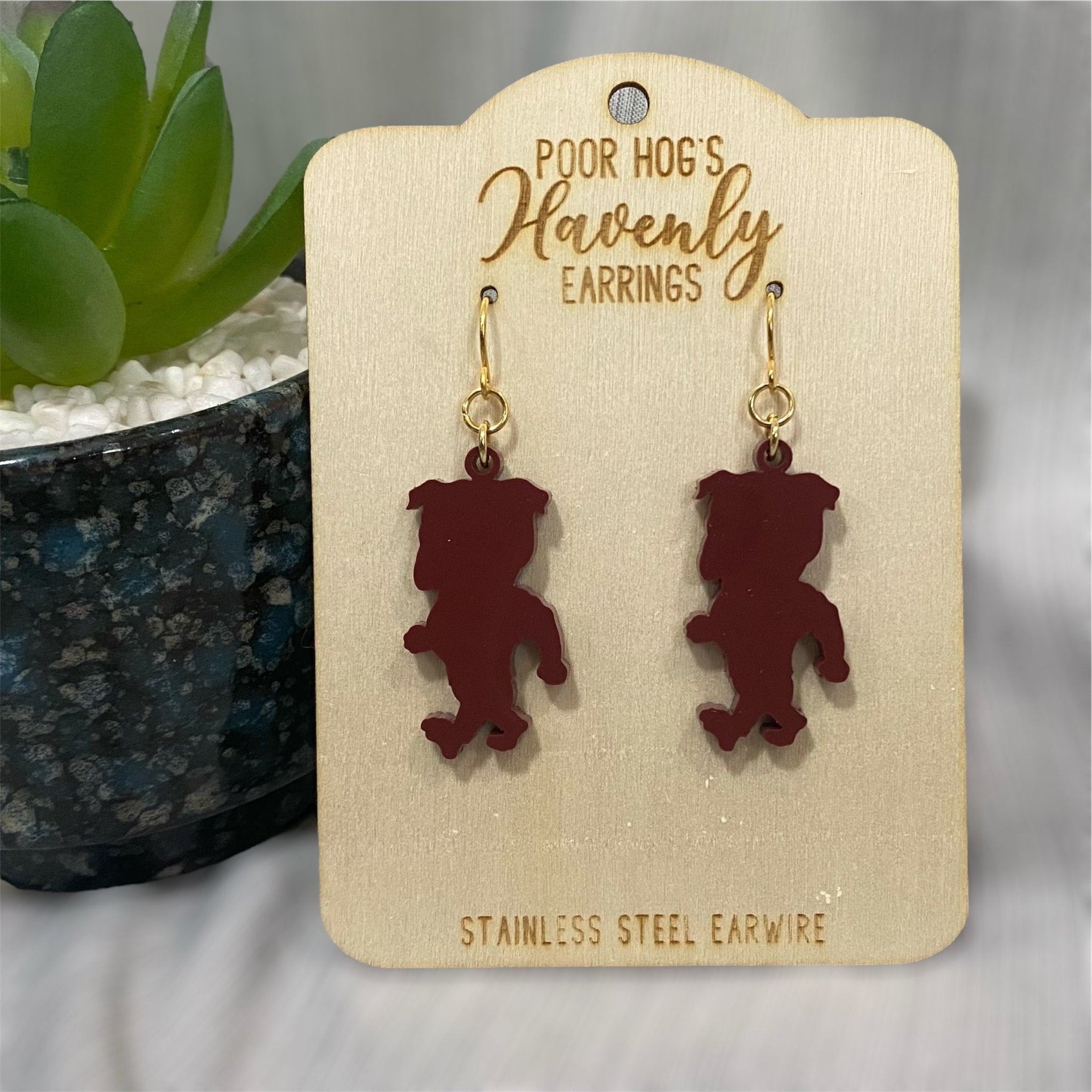 Maroon Bulldog Acrylic Earrings – Mississippi Game Day Spirit Jewelry