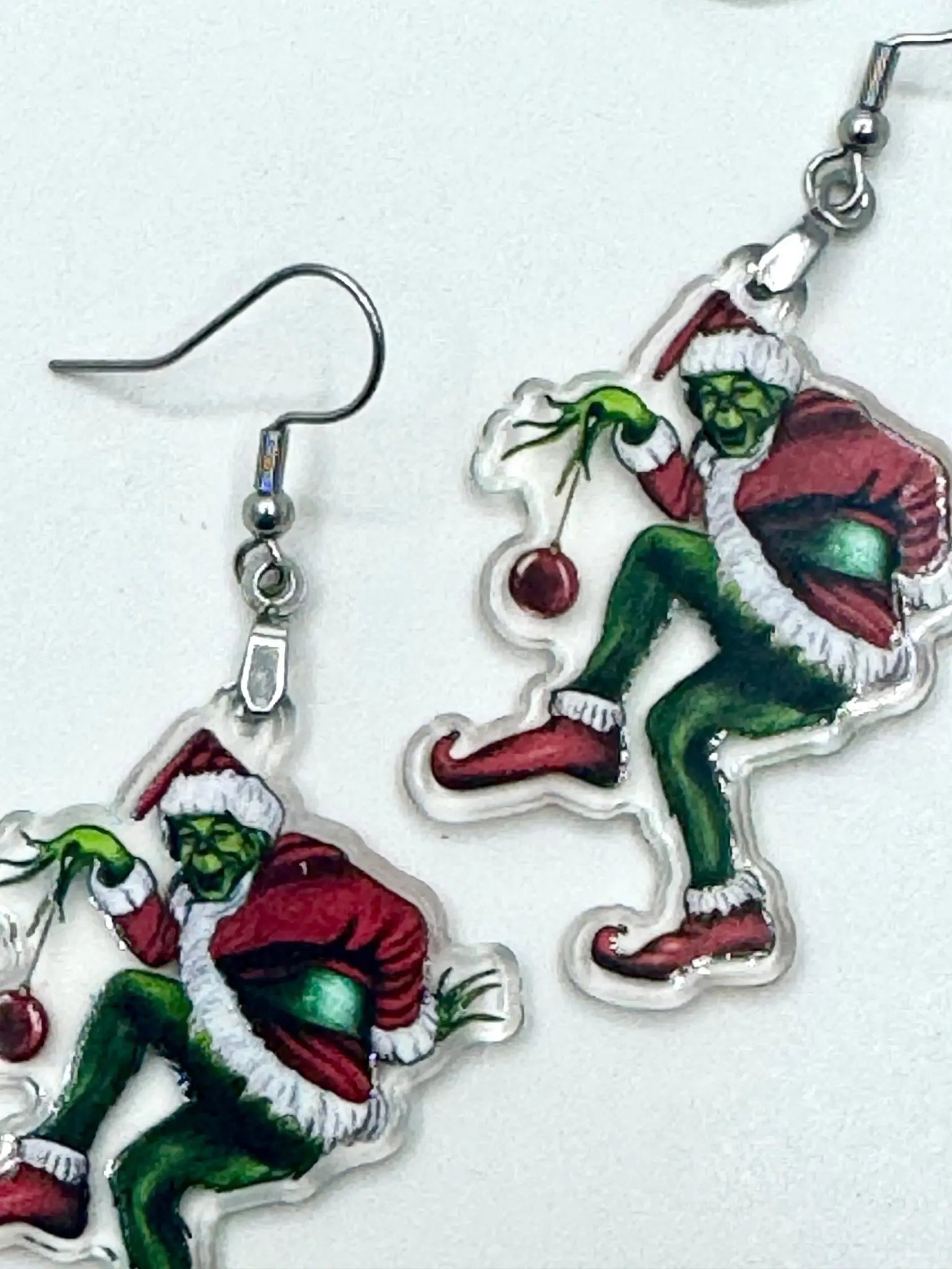 Grinch Christmas Earrings: Handmade Festive Fun! Hypoallergenic, Novelty Holiday Jewelry - Main Street Collective