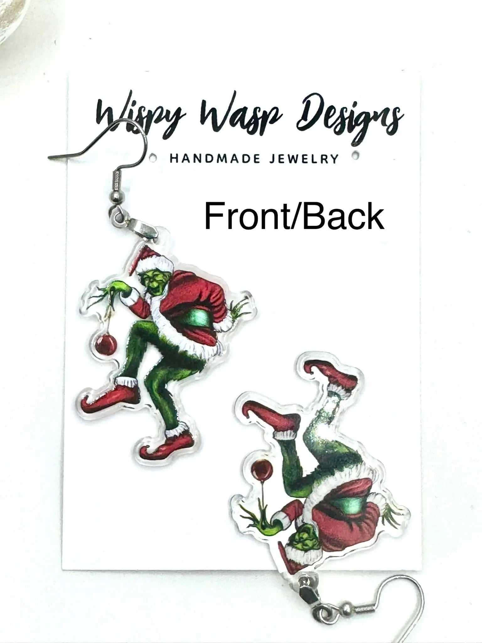 Mean Green Grinch Earrings - Handmade Christmas Jewelry, Hypoallergenic, Lightweight, Festive Fun