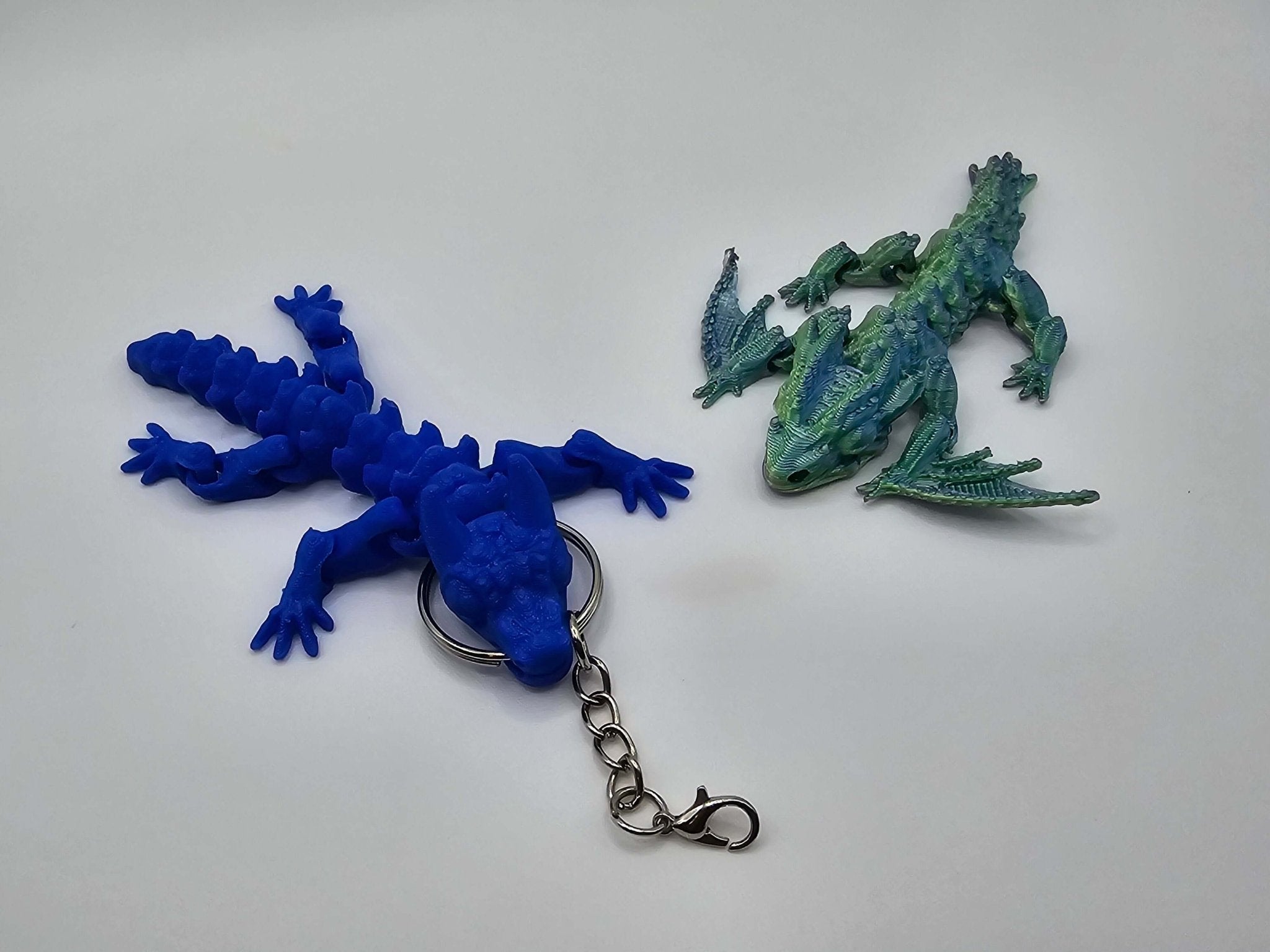 Blue 3D Printed Dragon Keychain - Flexible Fantasy Toy Collectible - The Tween Space Mississippi Handmade Gift