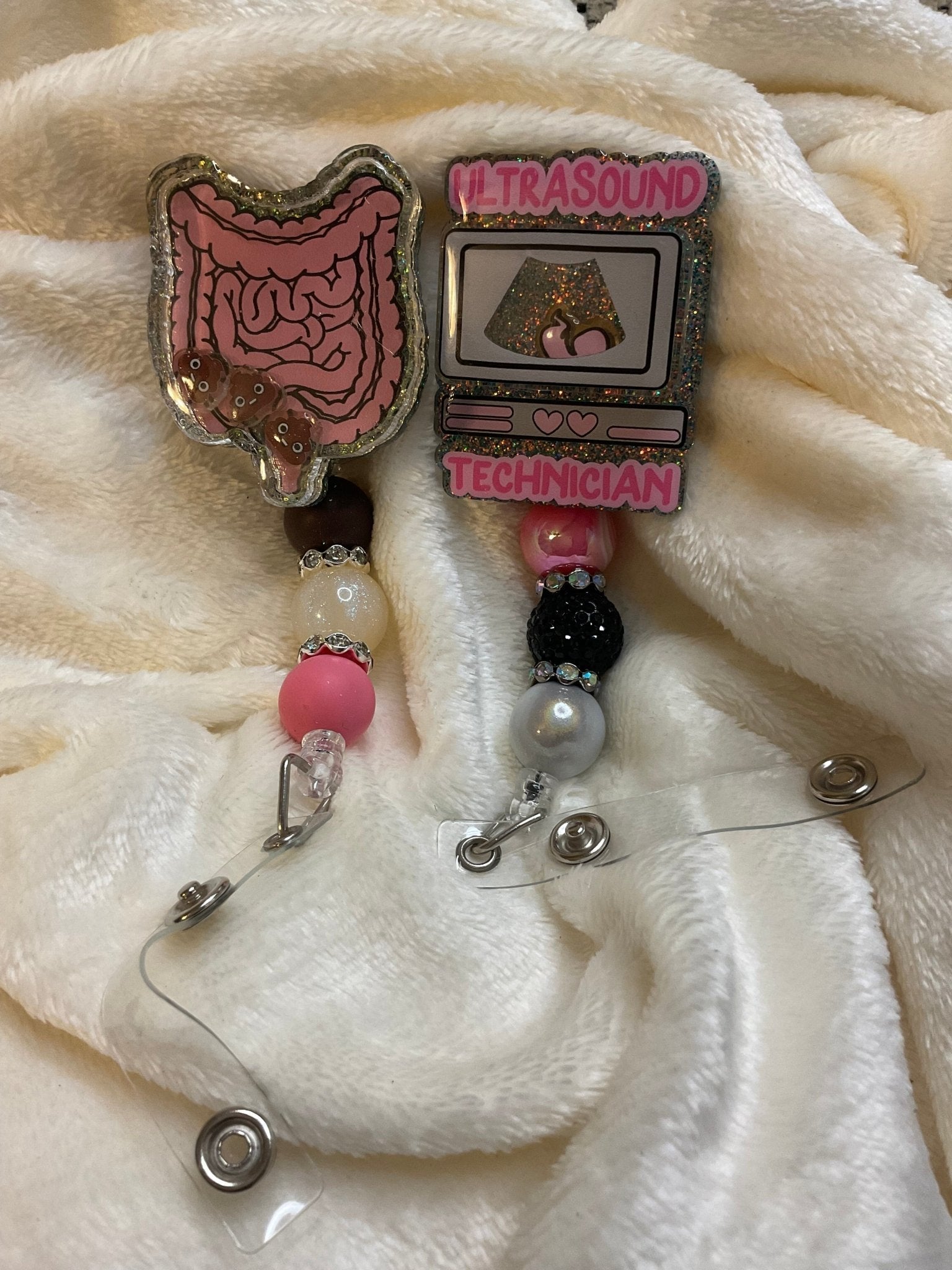 Ultrasound Tech Badge Reel: Retractable Medical ID Holder Gift for Nurses & Doctors, Intestinal Organ Badge.