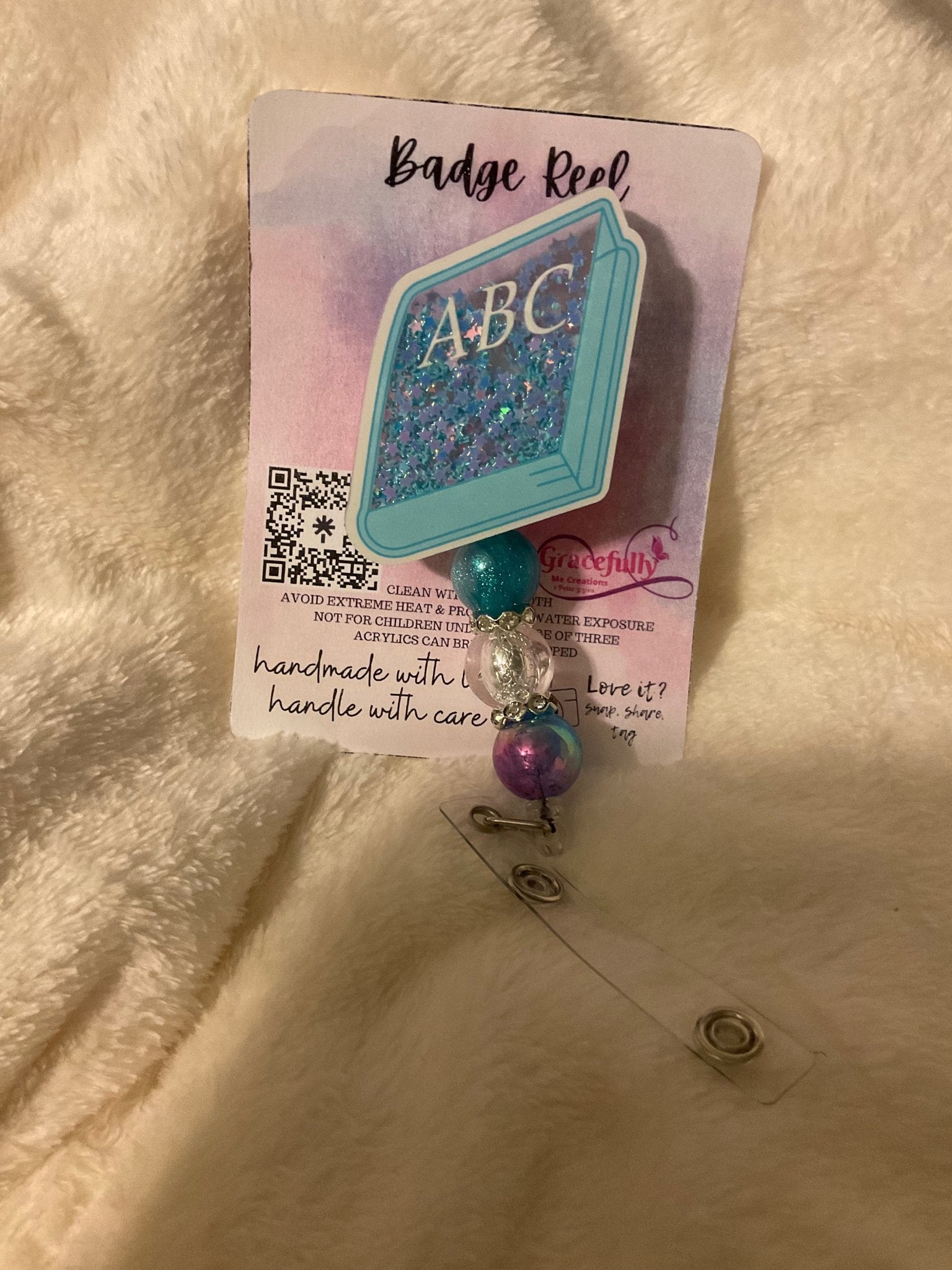 ABC Book Badge Reel: Handmade Teacher Gift - Gracefully Me Creations - Mississippi Handmade Educational Retractable ID Holder