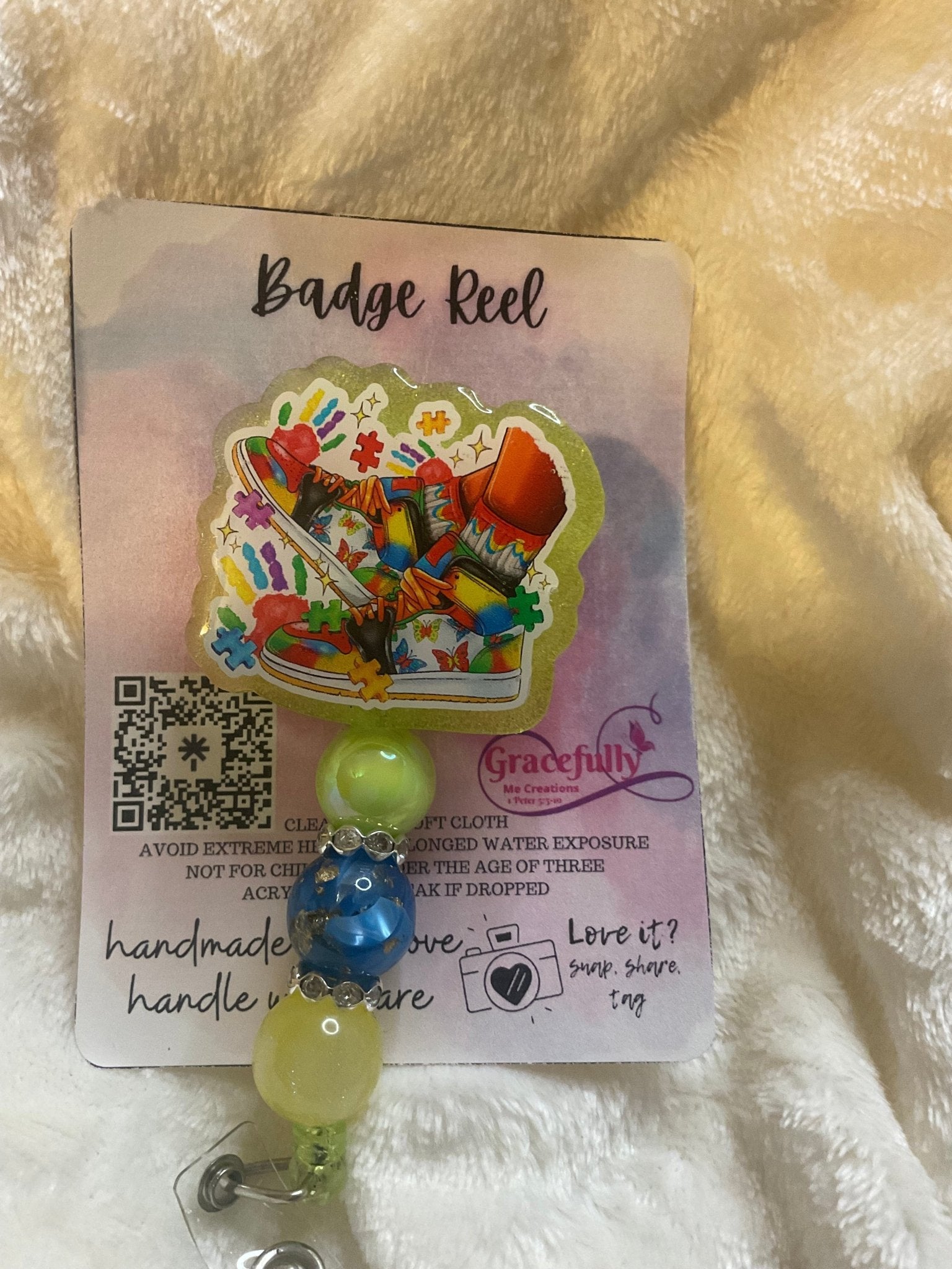 Autism Awareness Badge Reel: Handmade Support Puzzle Piece Design. Gift for Advocate, Healthcare Worker