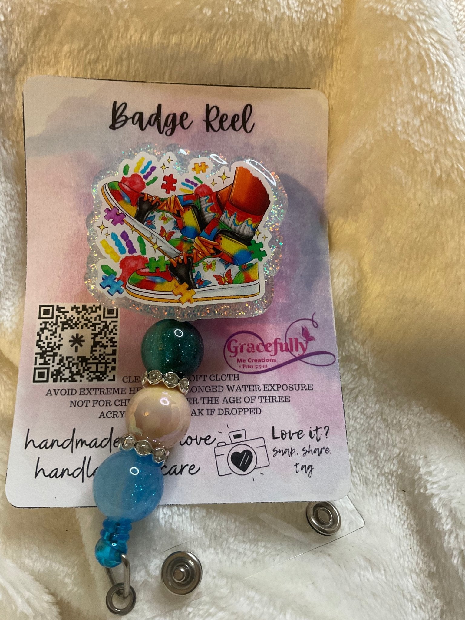 Autism Awareness Badge Reel: Handmade Puzzle Piece Design by Gracefully Me Creations