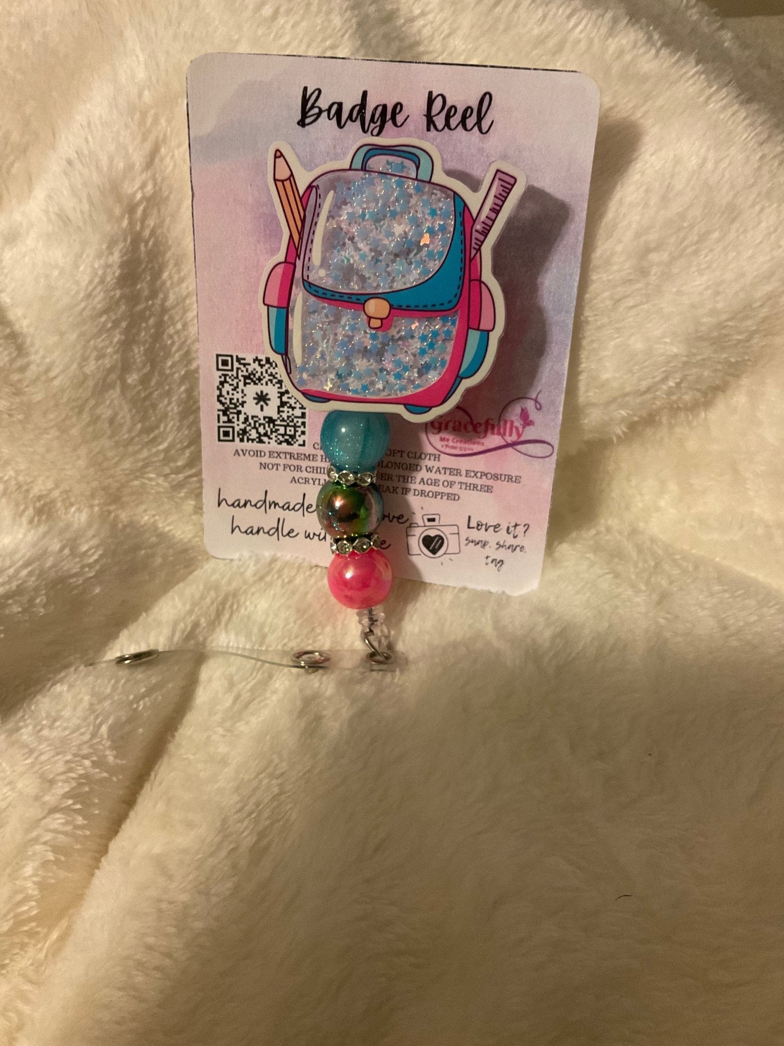 Backpack Badge Reel - Handmade School Bag Retractable ID Holder for Nurses & Teachers - Gracefully Me Creations