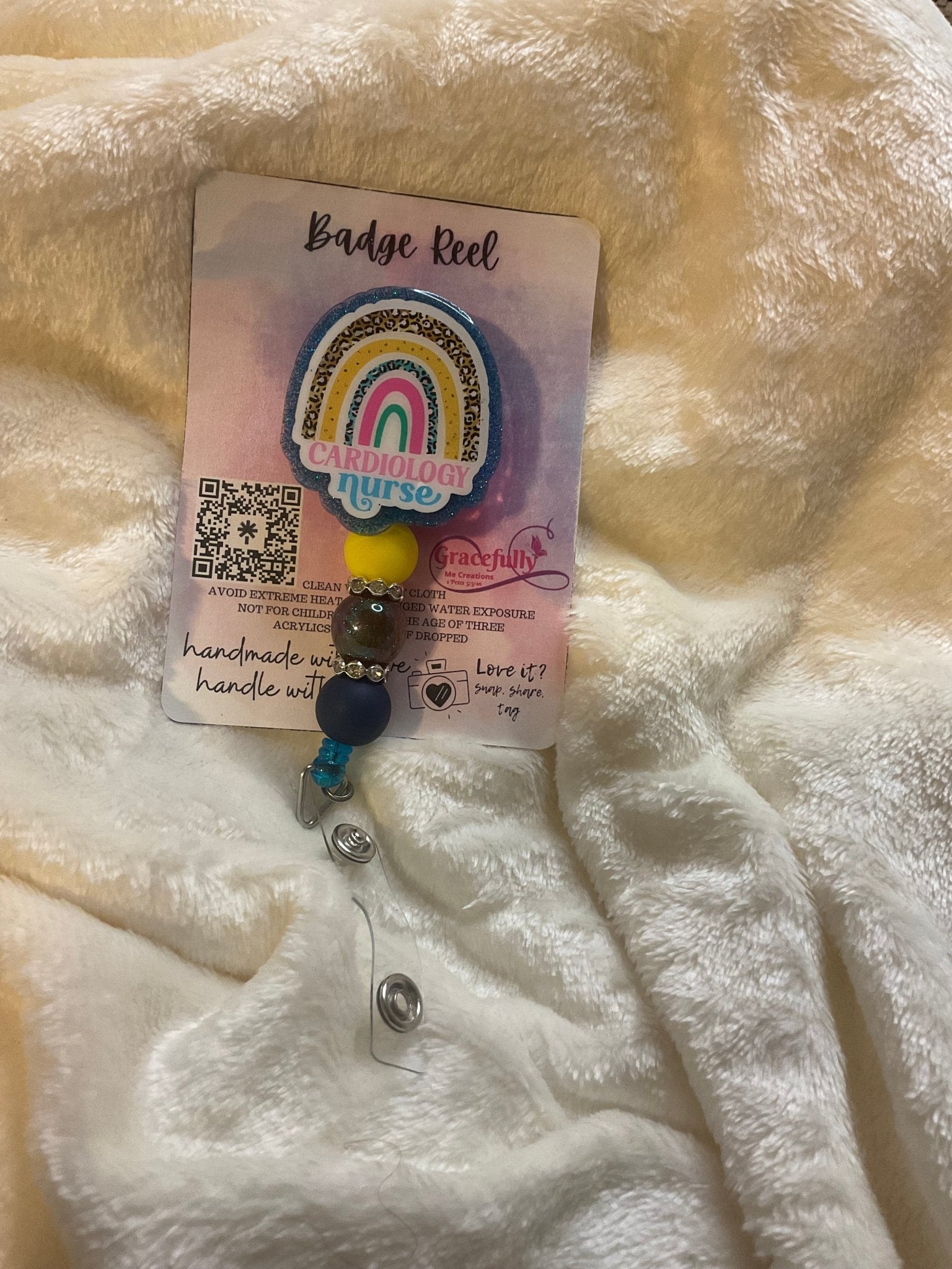 Cardiology Nurse Badge Reel - Handmade Rainbow Retractable ID Holder for Nurses