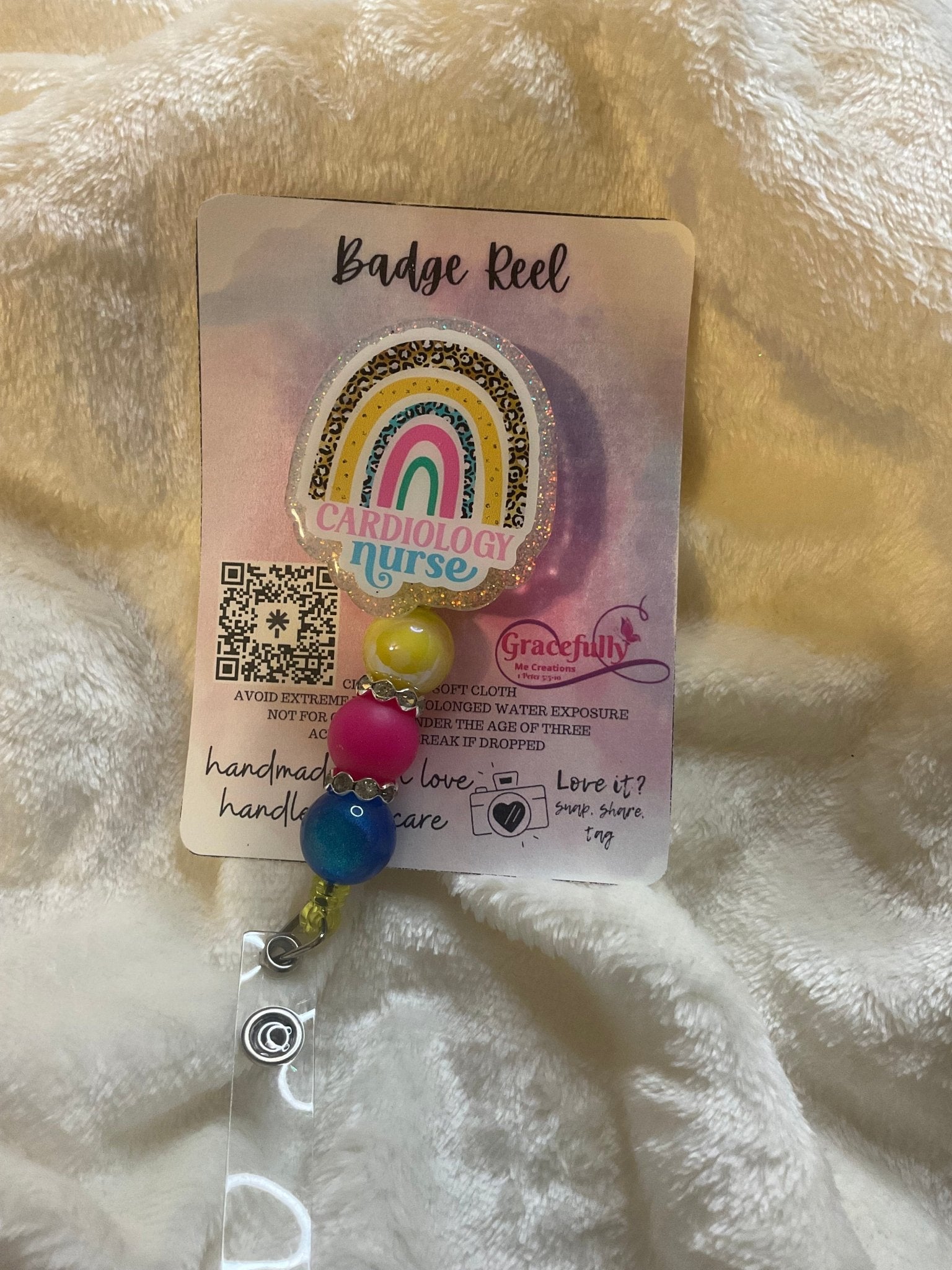 Cardiology Nurse Badge Reel - Handmade Rainbow Badge by Gracefully Me Creations