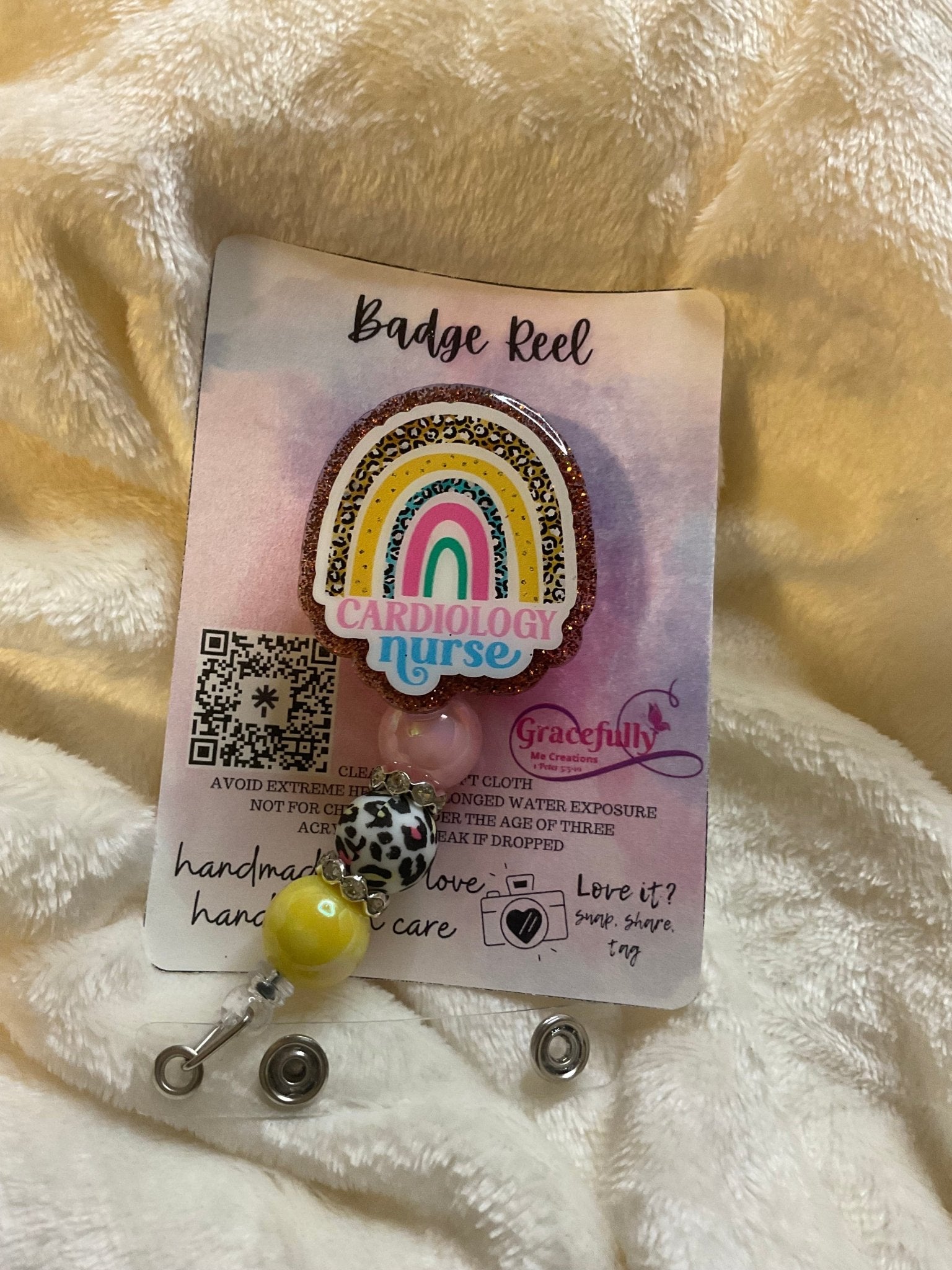 Cardiology Nurse Badge Reel: Rainbow Leopard Handmade Nurse Gift Mississippi, Healthcare ID Holder