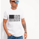 Front view of Mississippi handmade Fisherman's American Flag patriotic T-shirt in white – Southern handmade fishing lifestyle and American pride apparel

