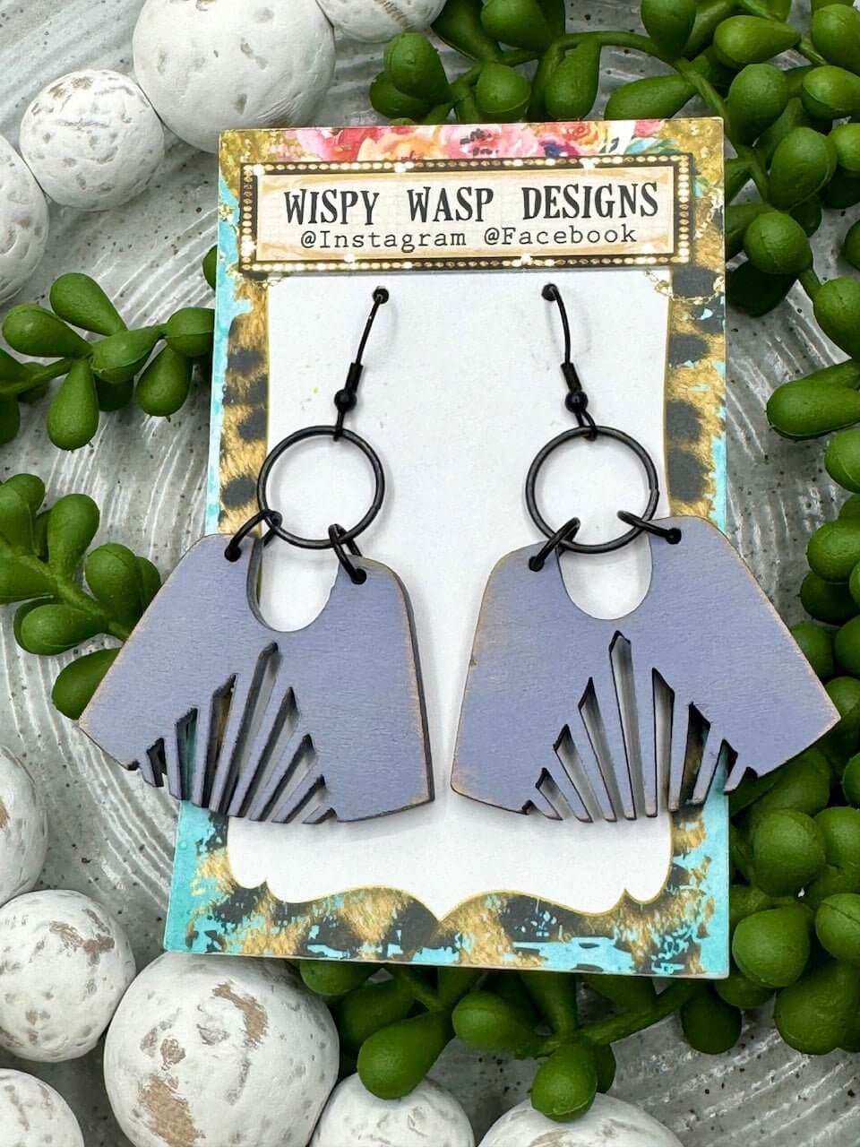 Wispy Wasp Handmade Wood Earrings: The Lake Earring. Boho Style Artisan Jewelry, Unique Wooden Earrings, Hypoallergenic Stainless Steel