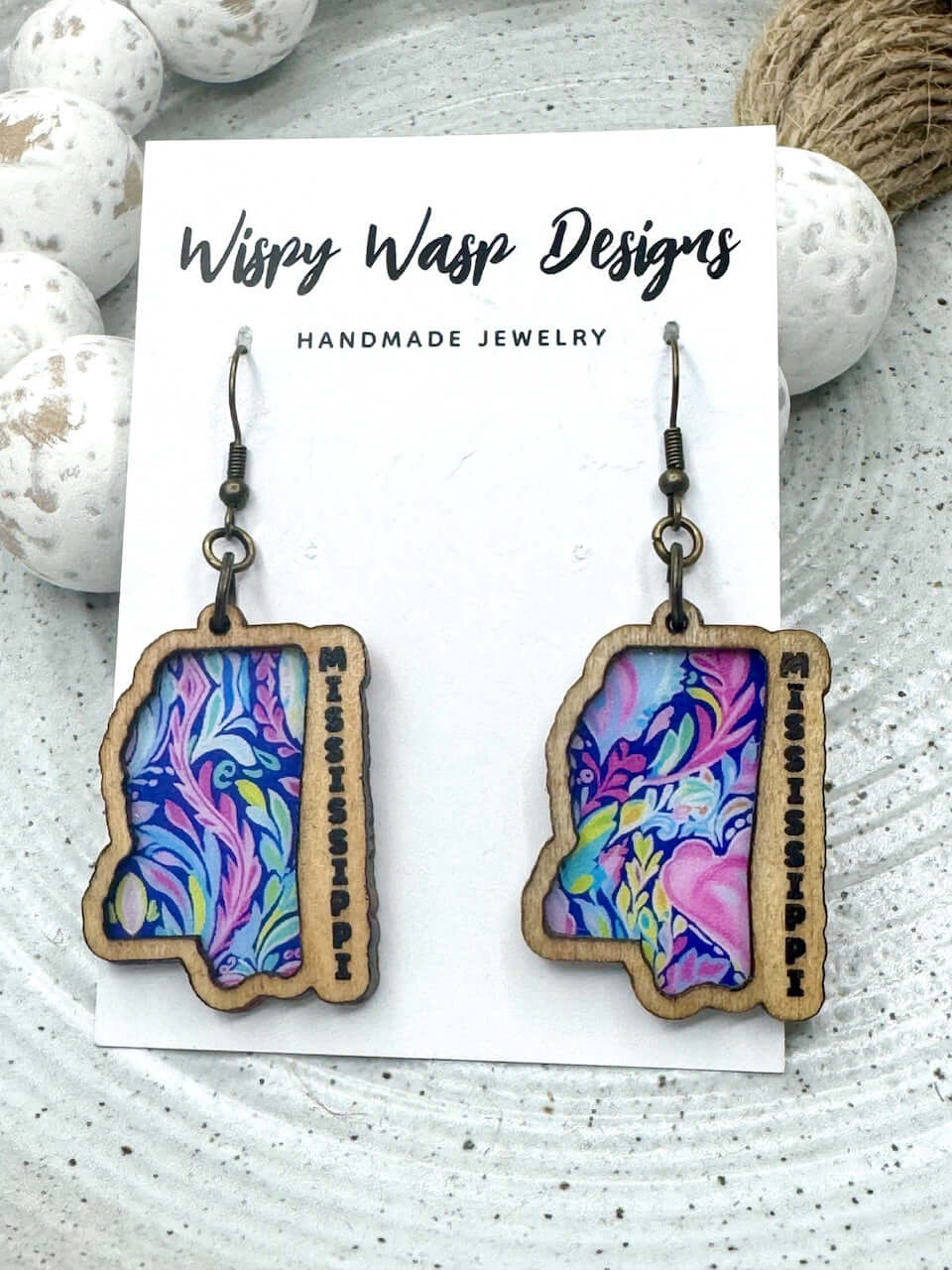 Mississippi Earrings, State Silhouette Wood Earrings, Handmade Jewelry - Main Street Collective L.L.C