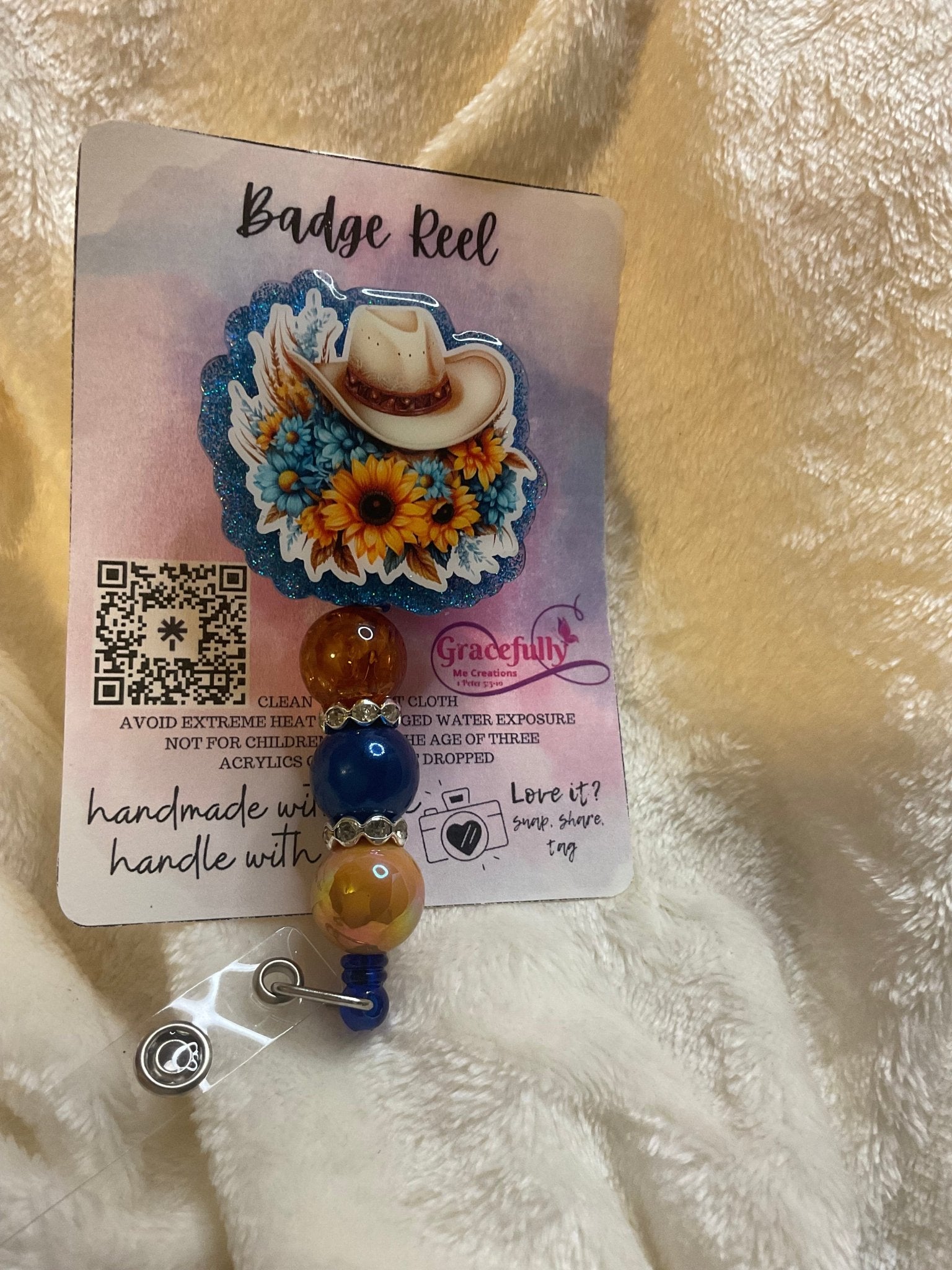 Cowboy Hat Sunflower Badge Reel - Handmade Mississippi Gift by Gracefully Me Creations