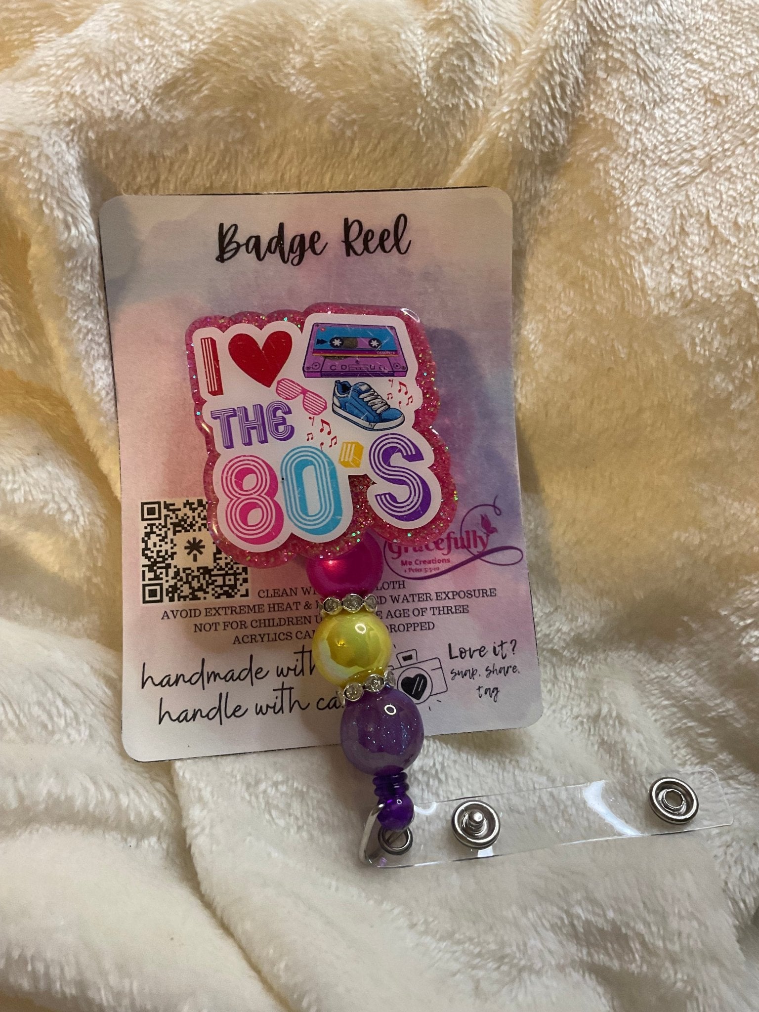 80s Badge Reel Handmade in Mississippi by Gracefully Me Creations - Retro Retractable ID Holder