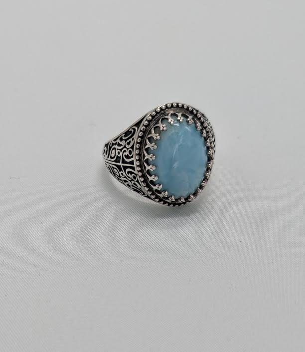 Bold Handmade Larimar Ring (Size 12)