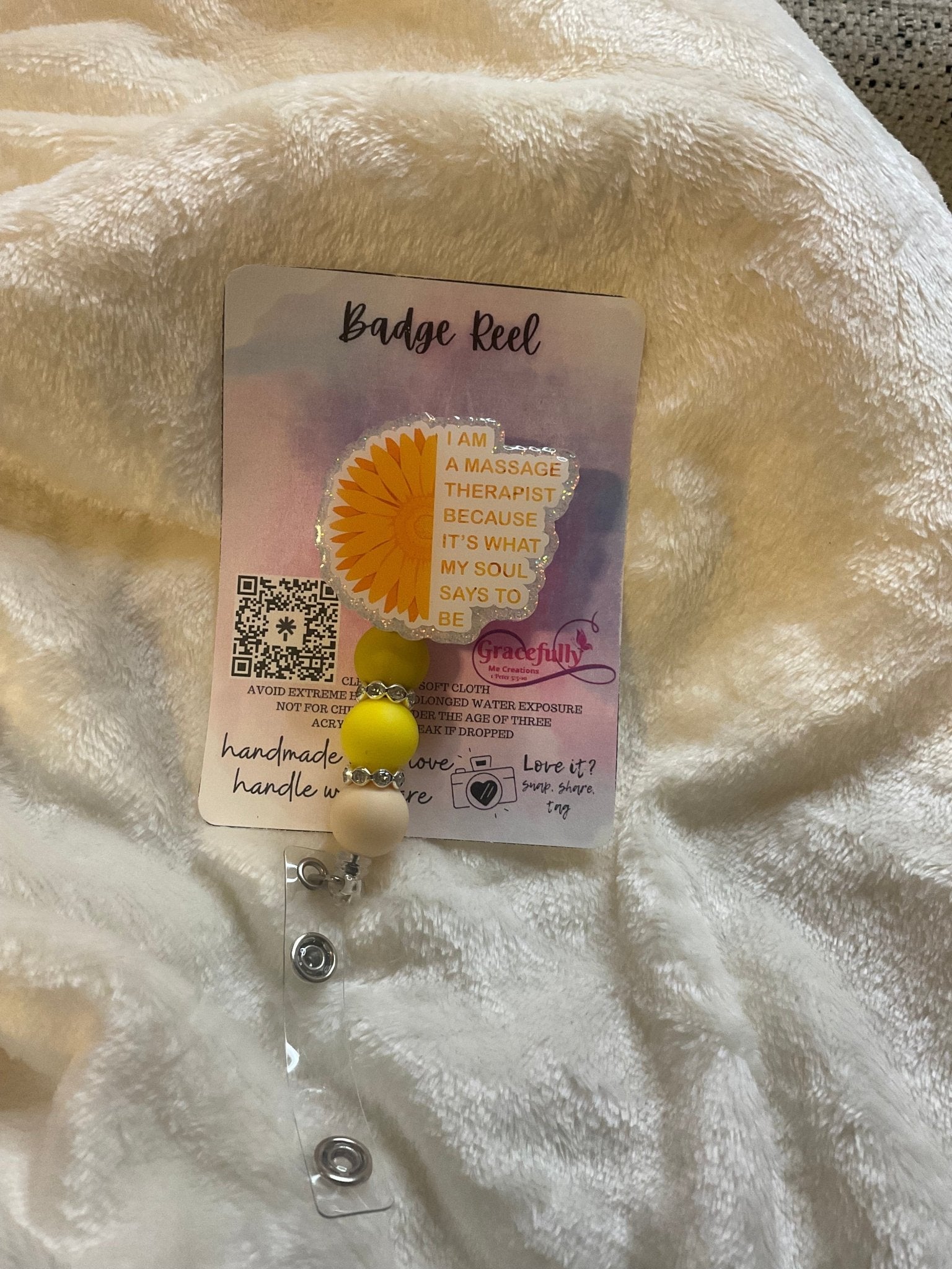 Massage Therapist Badge Reel: Handmade Mississippi Gift by Gracefully Me Creations. Cute & Unique Therapist Gift!