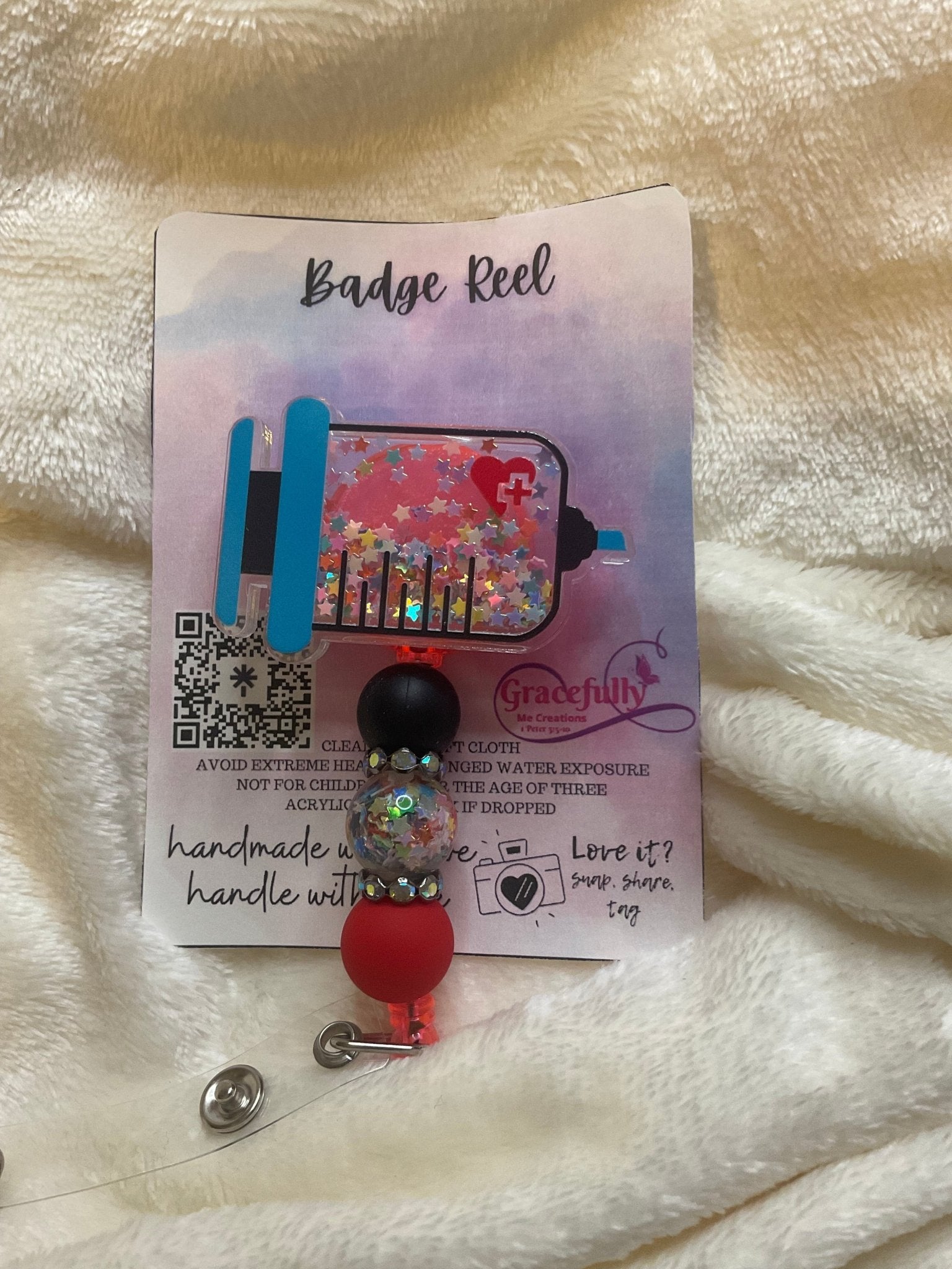 Needle Badge Reel - Nurse Badge Reel Handmade - Gracefully Me - Healthcare, Medical ID Badge Holder - Retractable