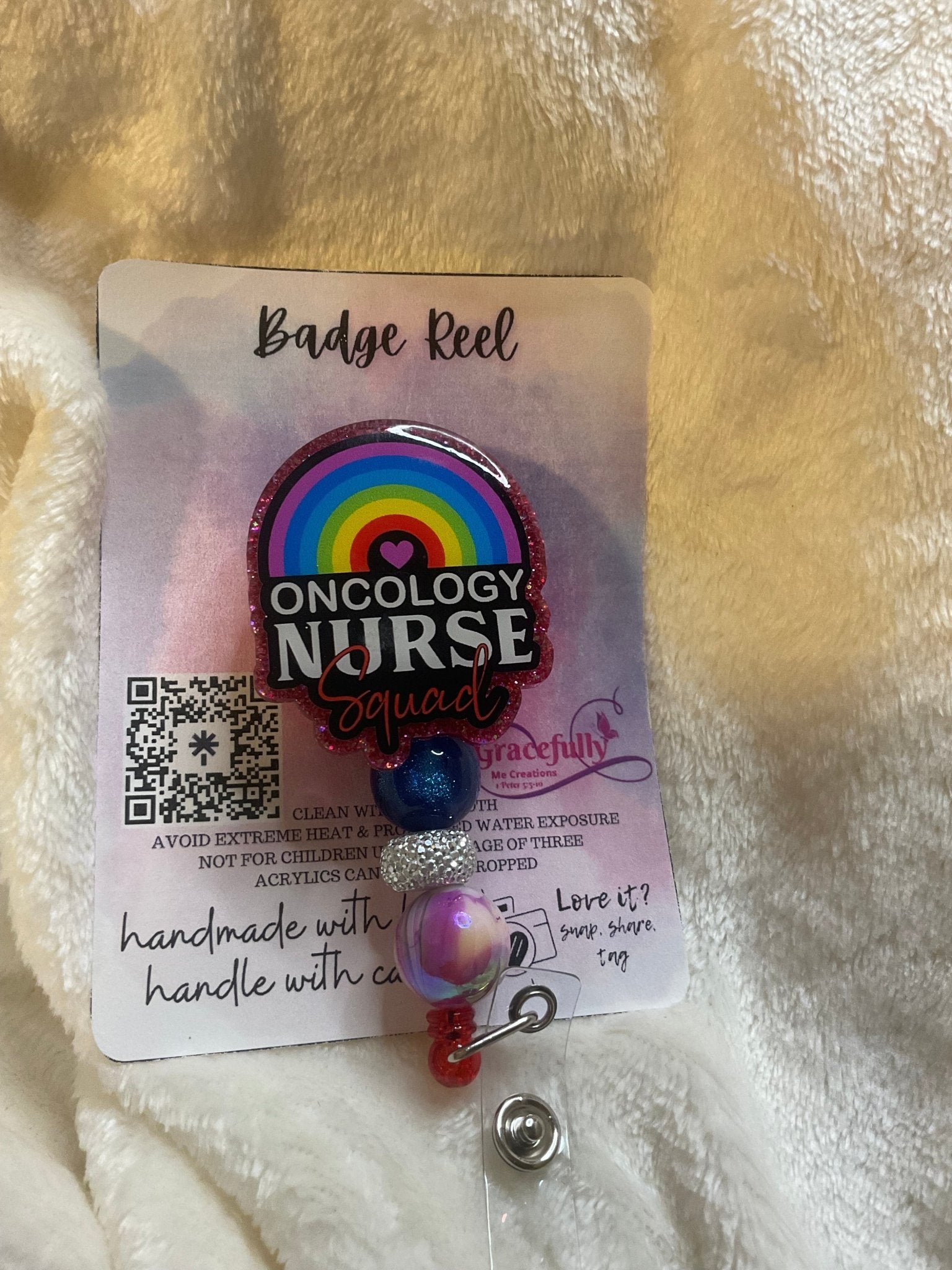 Oncology Nurse Badge Reel Rainbow Handmade - Nurse Gift