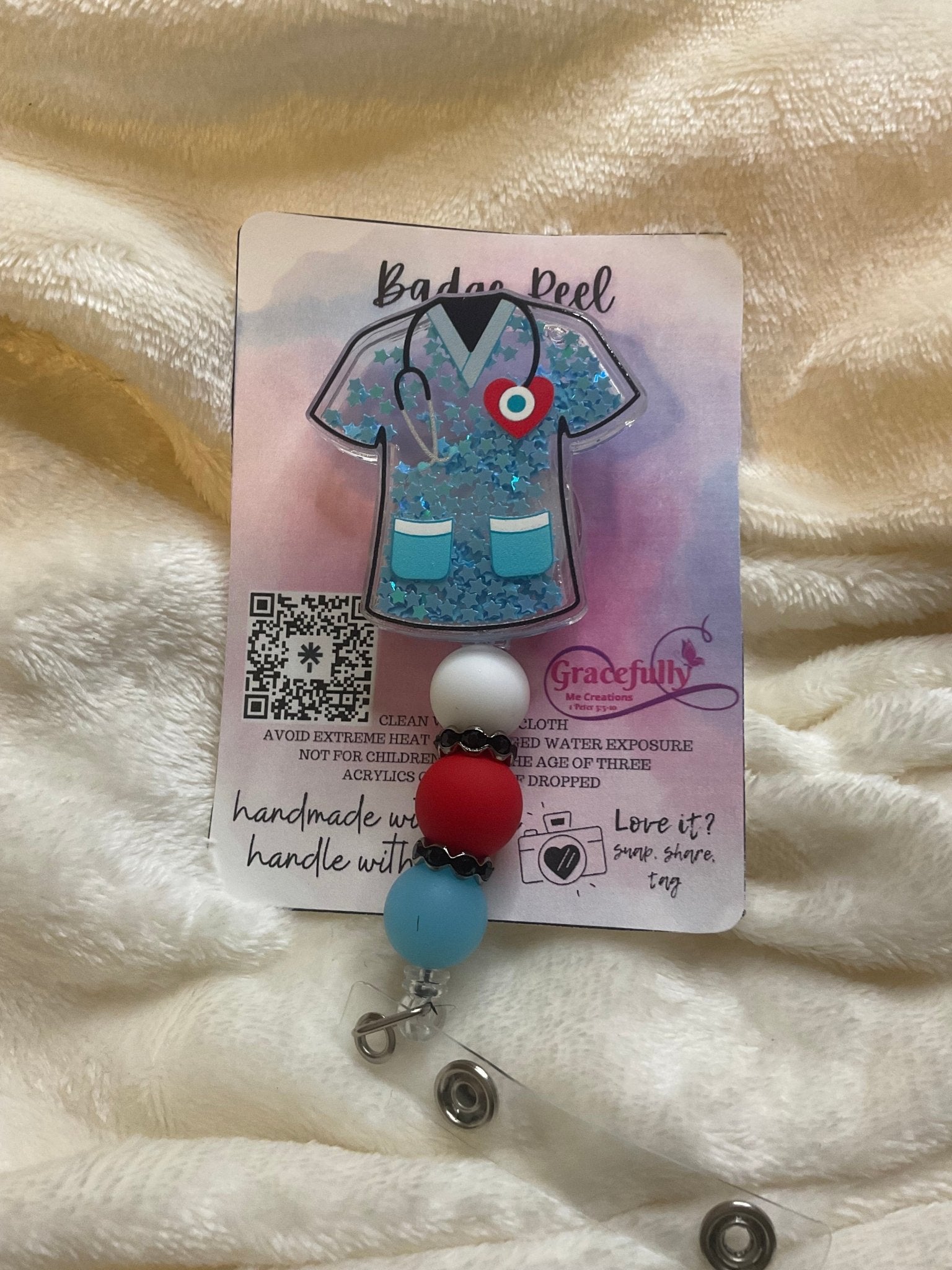Nurse Badge Reel - Scrub Top, Handmade in Mississippi. Healthcare Gift. Gracefully Me Creations