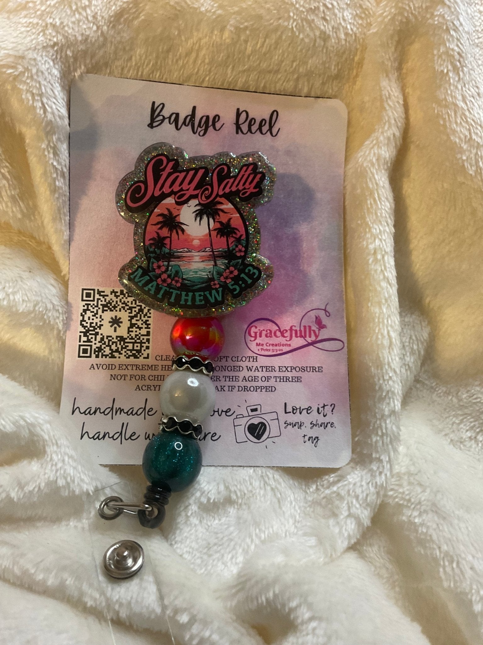 Stay Salty Badge Reel - Handmade Mississippi Nurse Teacher Healthcare Gift - Retractable ID Holder Gracefully Me Creations