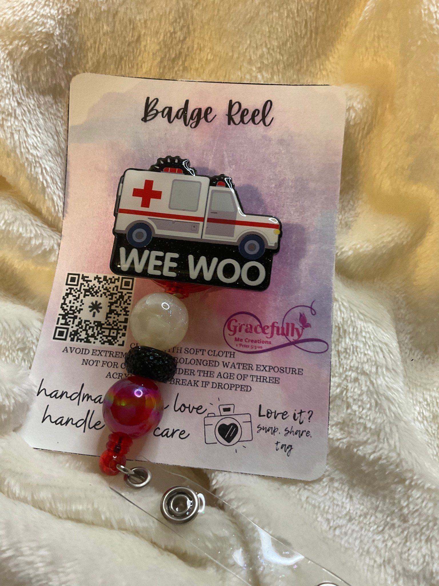 Wee Woo Ambulance Badge Reel - Handmade EMT Nurse First Responder Gift - Mississippi Made Healthcare Worker Accessory