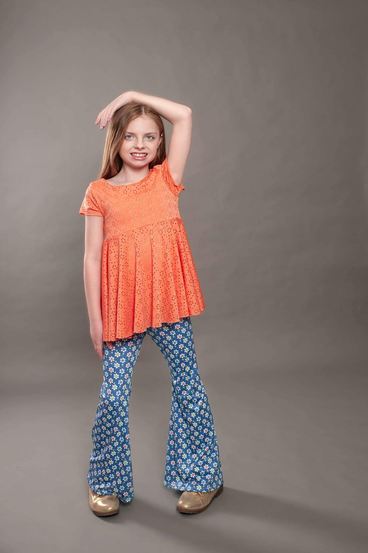 Denim Floral Bell Bottoms