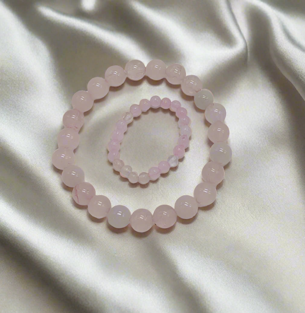 Rose Quartz Bracelet Set: Mother & Child Matching Jewelry. Unconditional Love Gift by Solid Rock.