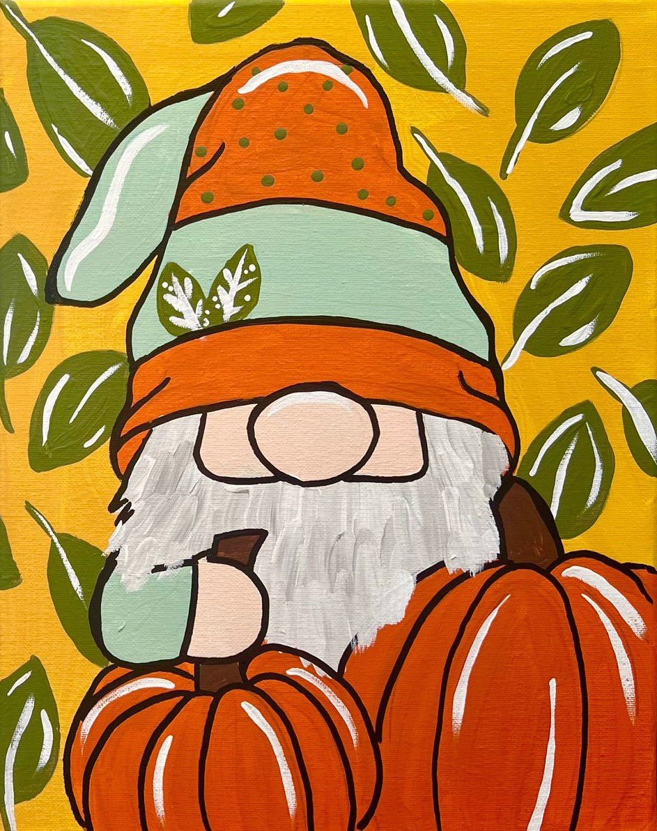 Fall Gnome Painting: Cute Gnome with Pumpkins, Autumn Decor, Hand-Painted Art