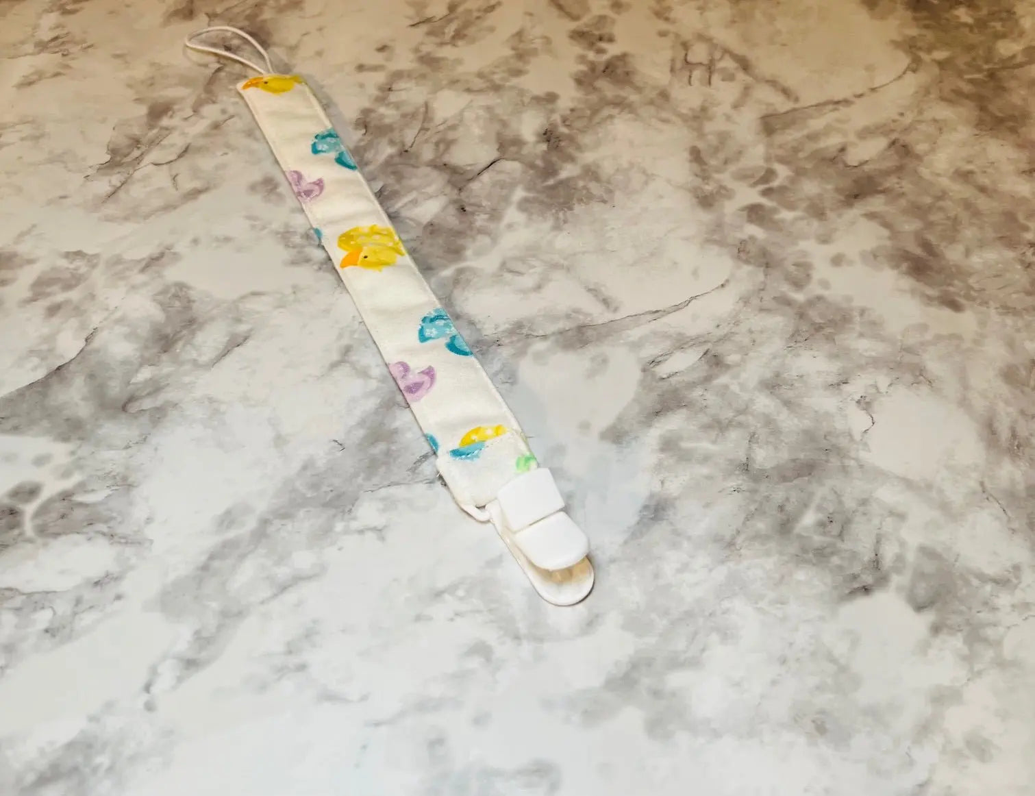 Handmade baby pacifier clip with cute duck print, Main Street Collective L.L.C., baby accessory, Mississippi