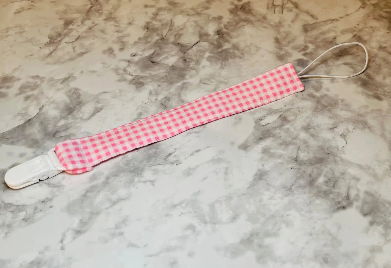 Pink Gingham Pacifier Holder | Handmade Baby Clip | East Mississippi Creations