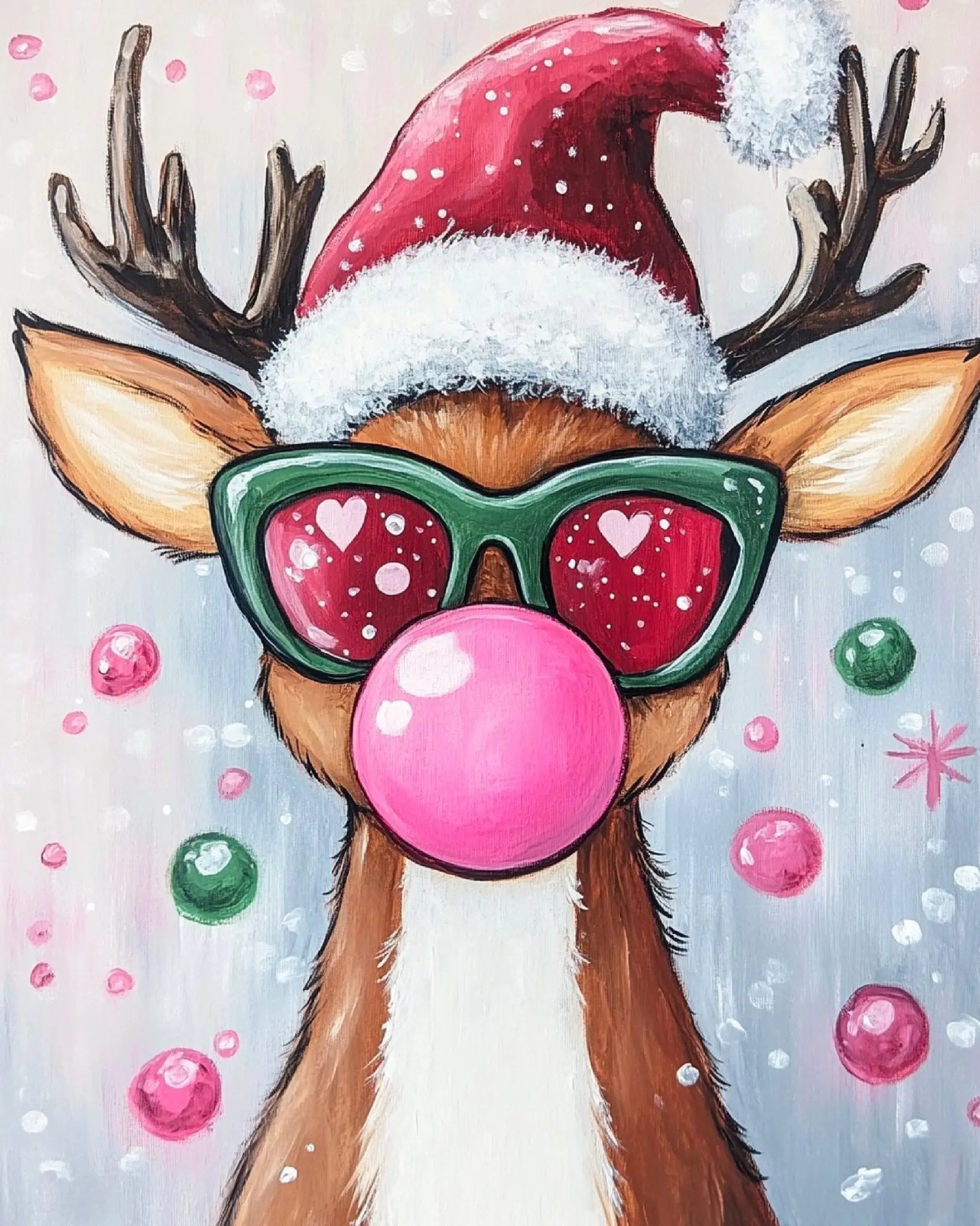 Cool Reindeer Painting Kit - DIY Christmas Art by Main Street Collective. Festive reindeer with Santa hat & bubblegum.