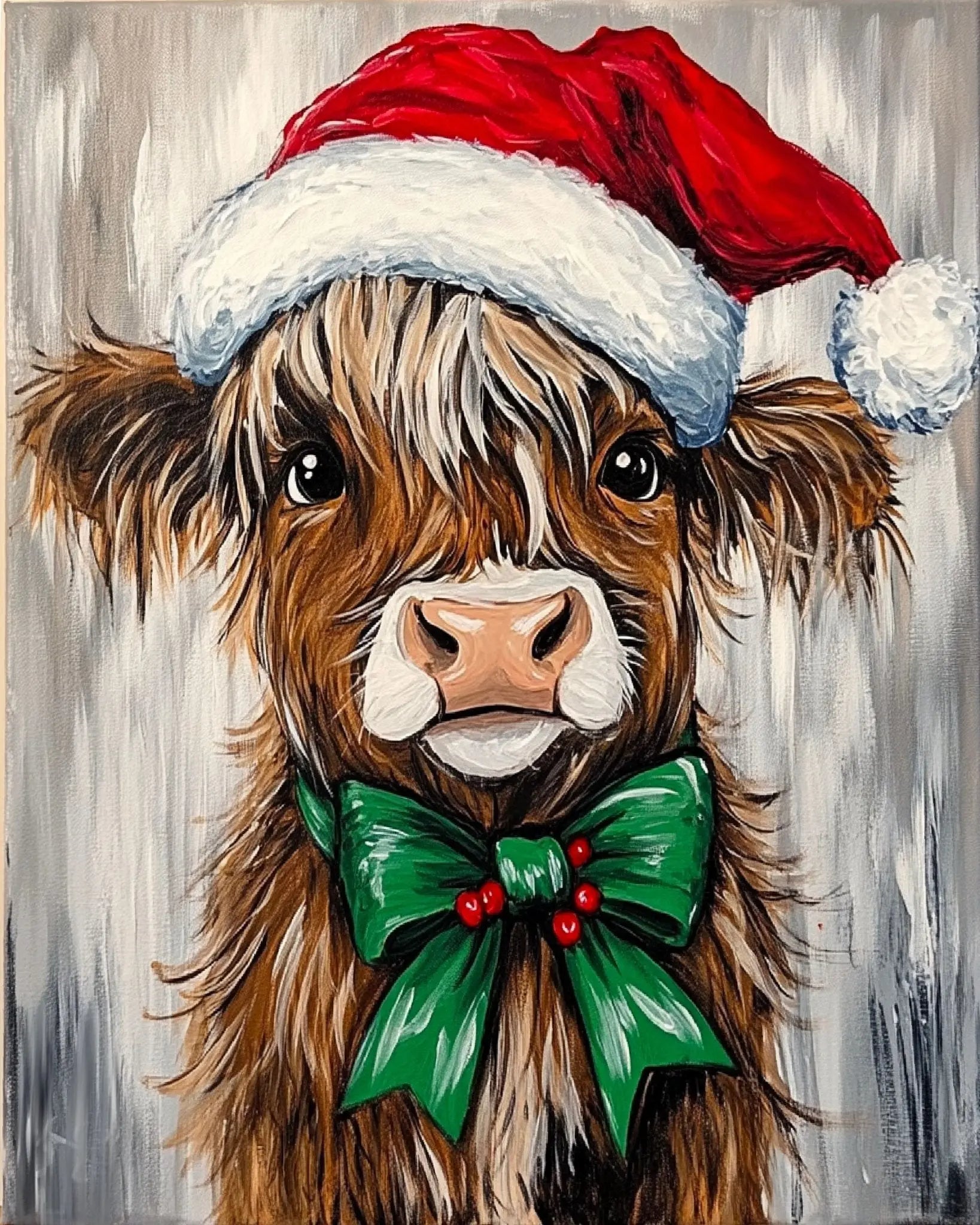 Christmas Highland Cow Canvas Painting DIY Kit | Santa Cow Art
