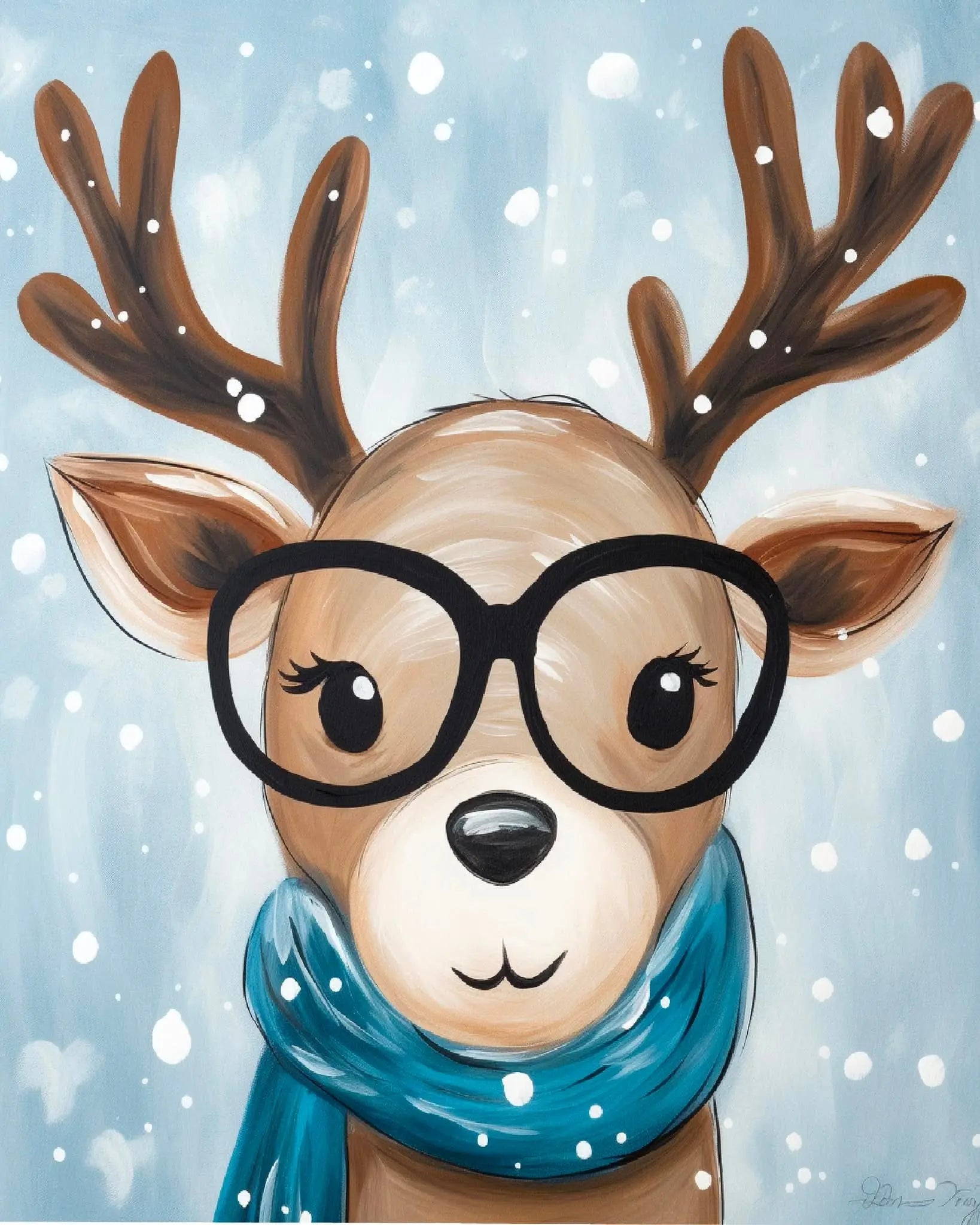 Christmas Reindeer Painting: DIY Canvas Art with Glasses & Scarf by Main Street Collective