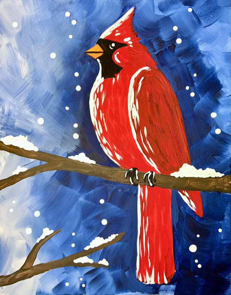 Winter Cardinal Painting on Canvas: DIY Bird Art, Snowy Branch, and Festive Home Decor