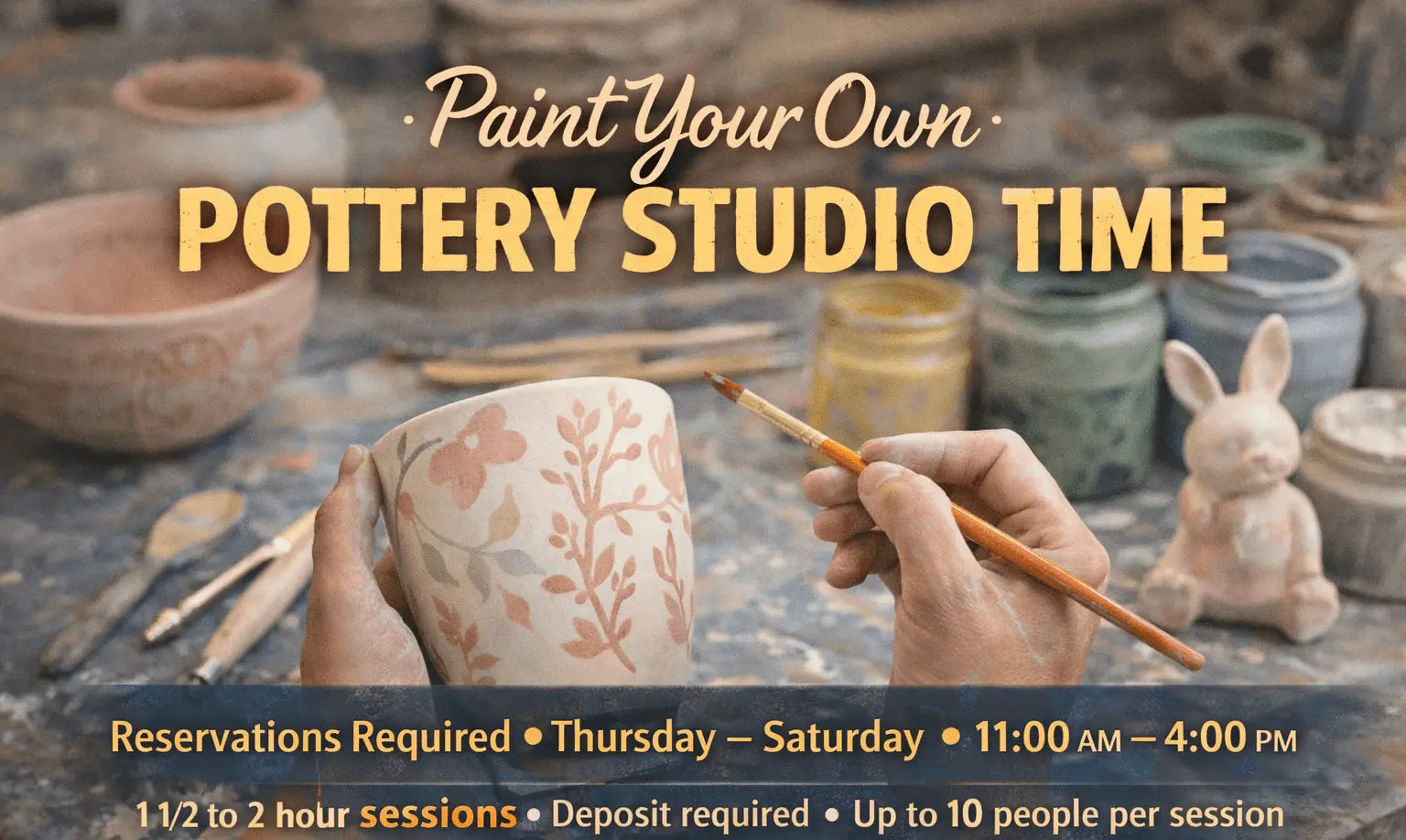Paint Your Own Pottery Studio Time (Reservation + Deposit Required) The Wheel in the Window Pottery Studio
