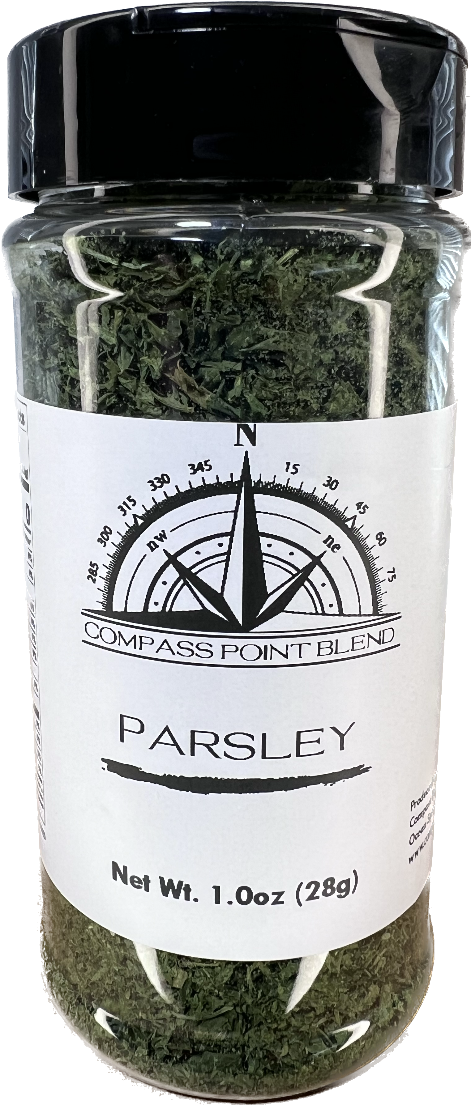 Compass Point Parsley: 1oz jar of dried parsley, Compass Point Blend. Culinary spice for enhancing flavors.