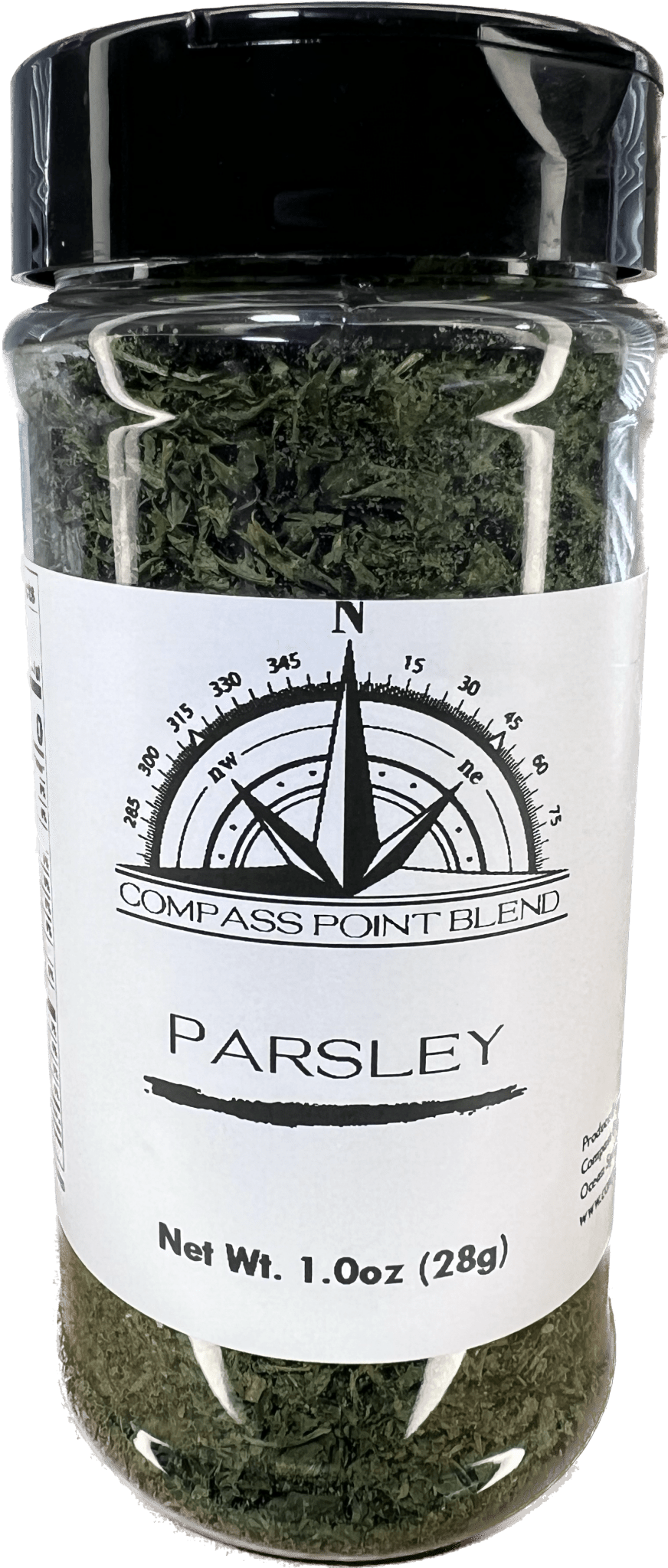 Compass Point Parsley: 1oz jar of dried parsley, Compass Point Blend. Culinary spice for enhancing flavors.