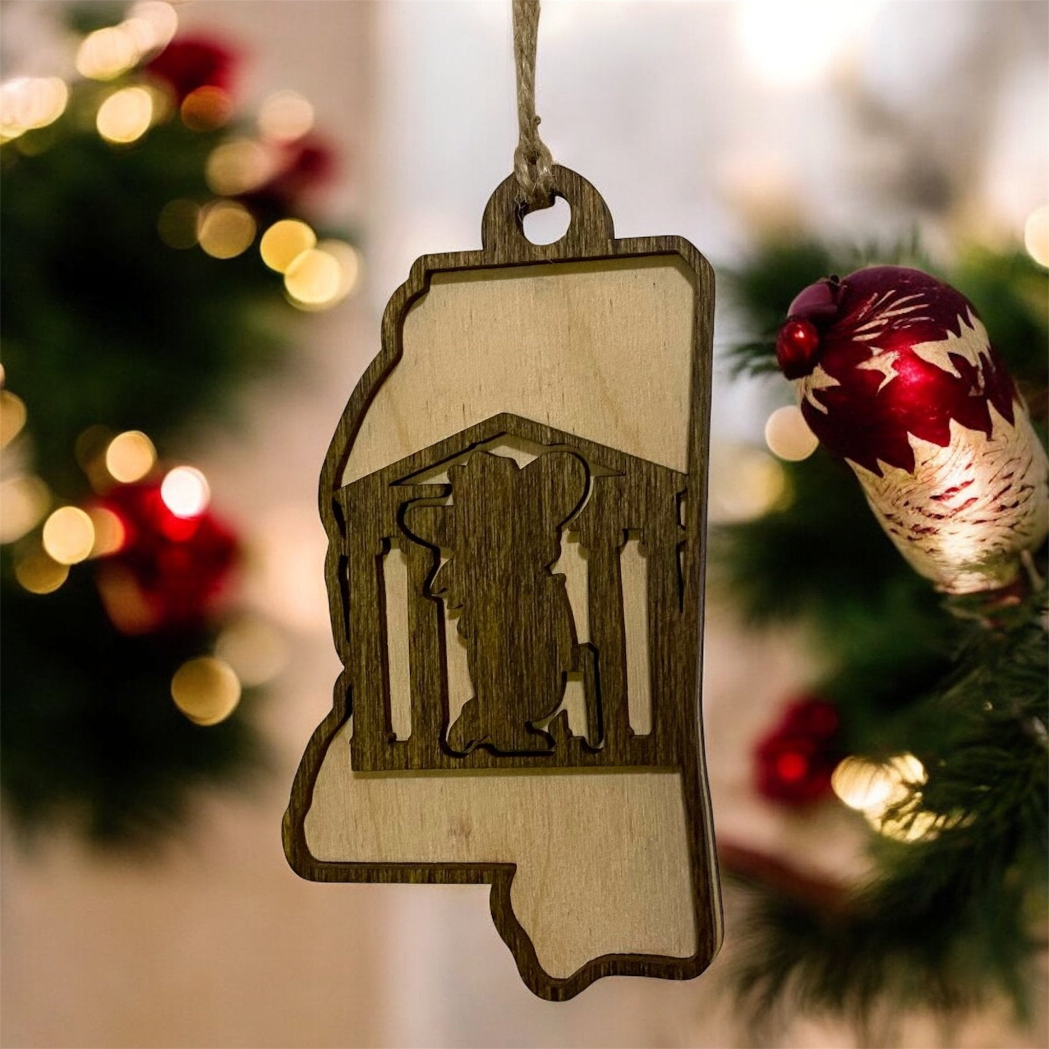 Mississippi Rebel Ornament: Wooden Lyceum Keepsake, Christmas Tree Decoration, Ole Miss Fan Gift