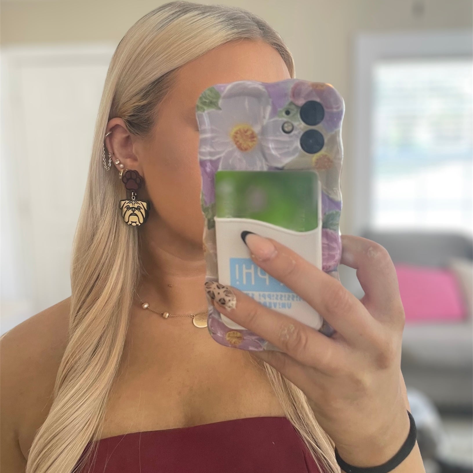 Bulldog Earrings – Mississippi State Game Day Jewelry | Maroon Paw Print & Gold Mascot Acrylic Earrings