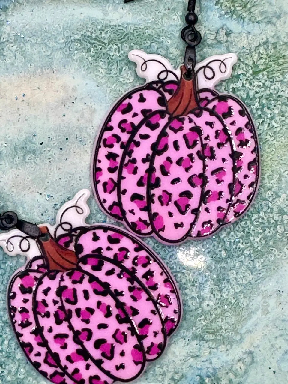 Pink Cheetah Pumpkin Earrings - Fall Fashion by Main Street Collective. Handmade drop earrings.