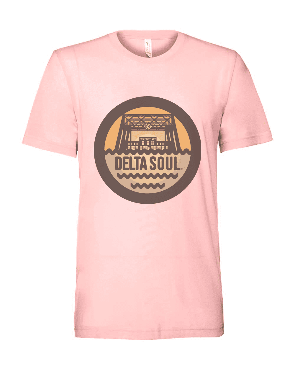 Delta Soul Greenwood Mississippi T-shirt: Pink tee featuring Keesler Bridge graphic. Handmade, unisex, Southern style.