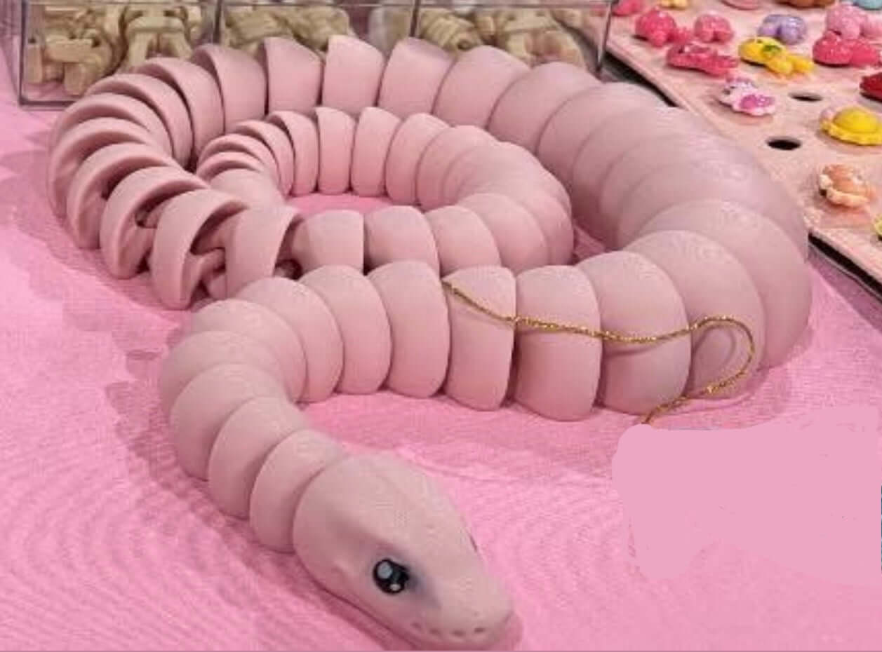 Pink Snake Fidget Toy - Matte 3D Printed Sensory Toy for Stress Relief, Handmade Snake Toy