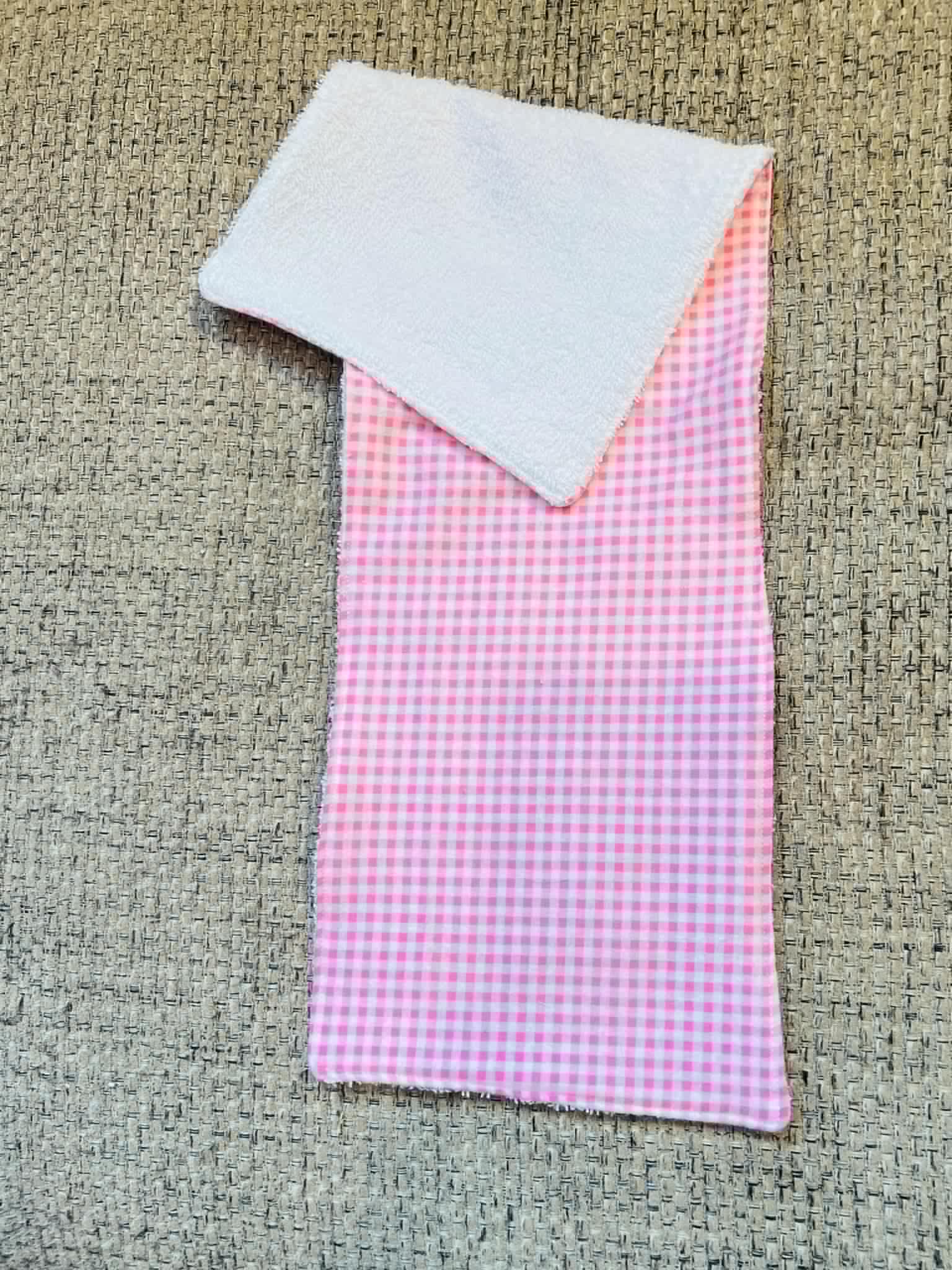 Pink Gingham & White Terry Cloth Baby Burp Cloth - Handmade Cotton Absorbent Burpy Bib